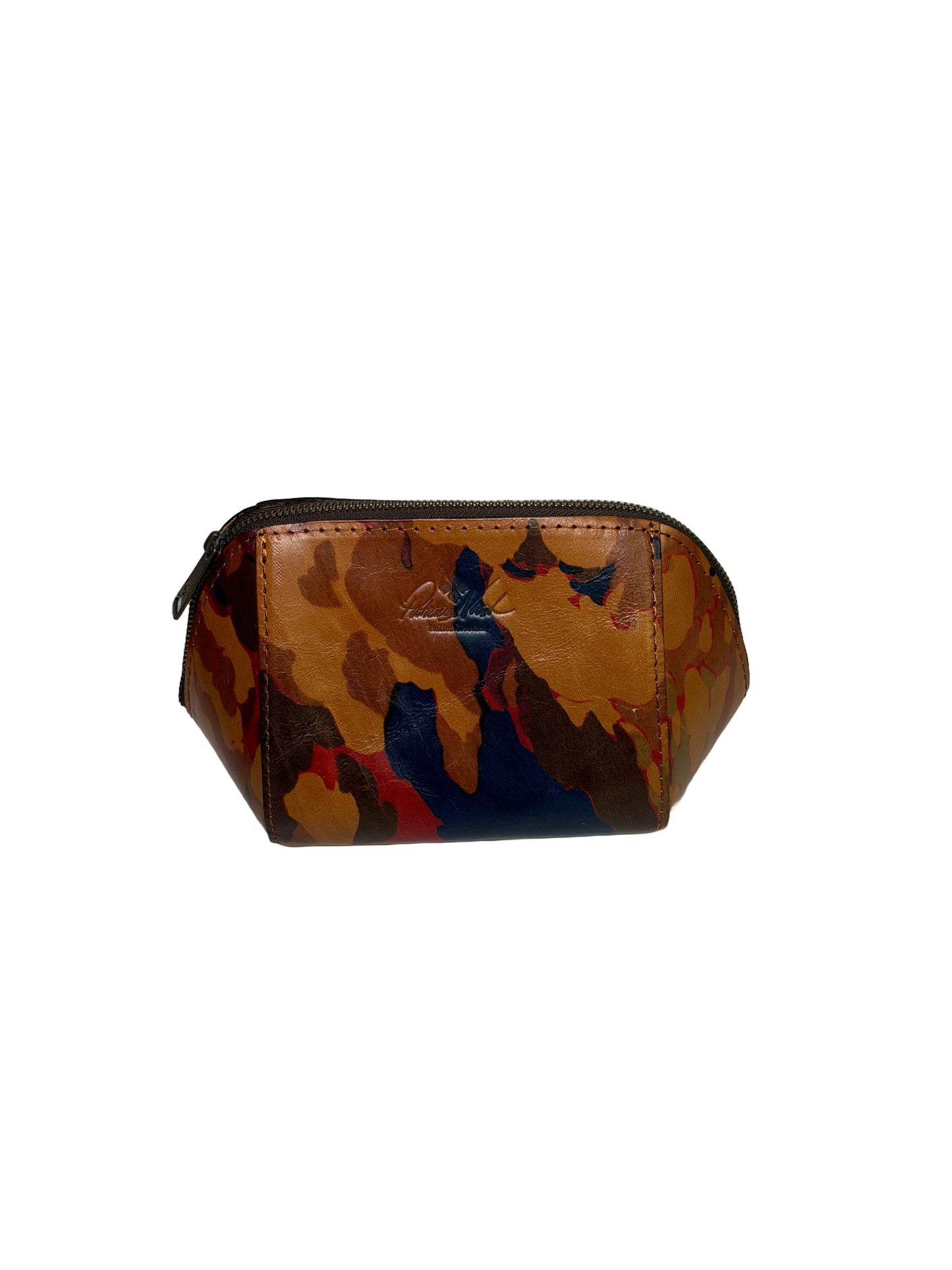 Camel Patricia Nash Geometric Leather Pouch Top Zip
