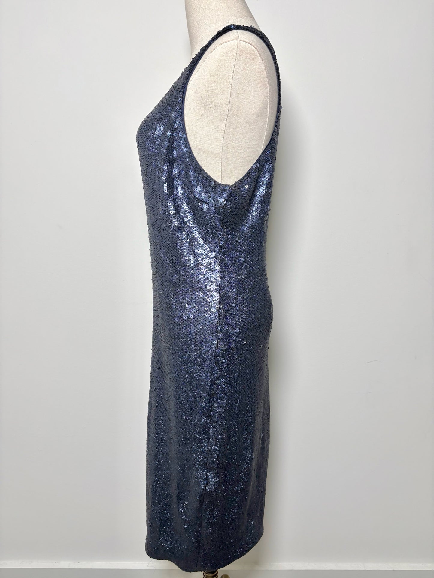 Women Size XL Halston Navy Sequins Viscose NWT Dress