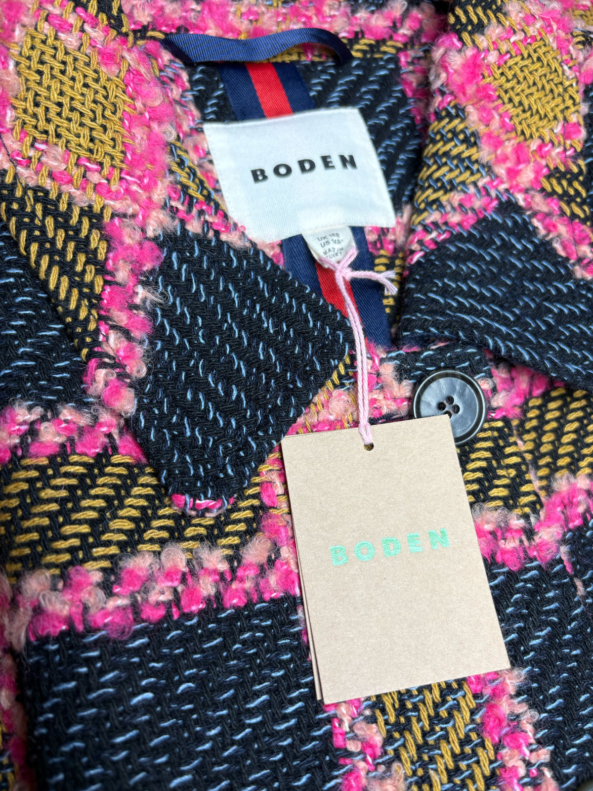 Women's Size 14 Boden Cotswold Blue Pink Bouclé Wool Blend NWT Pre-Owned Coat