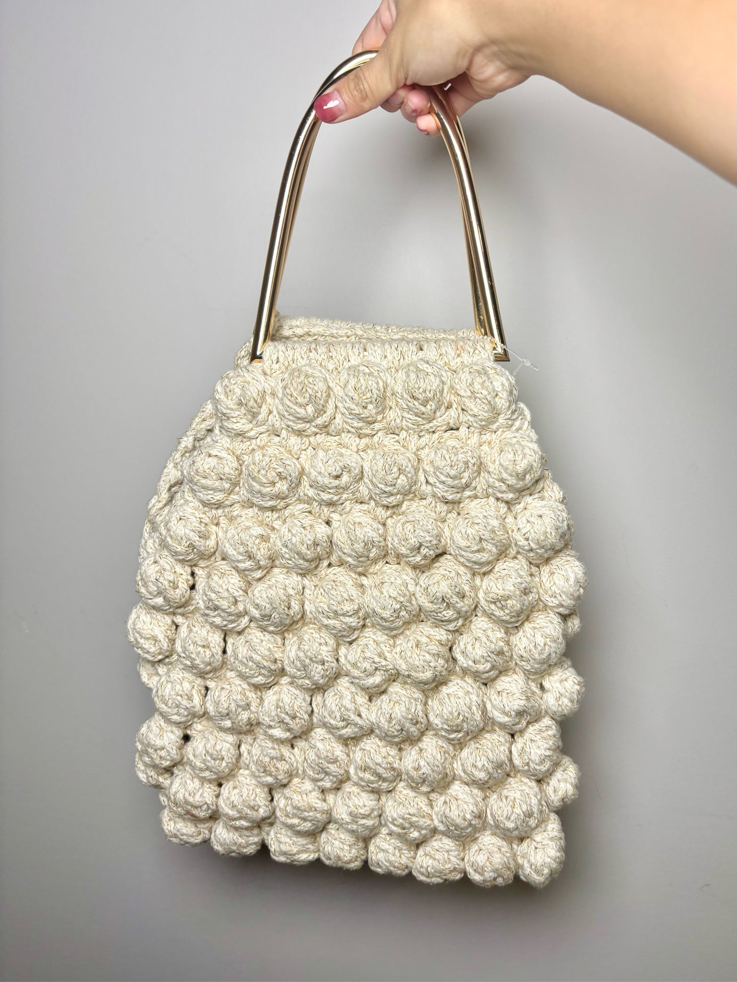Ulla Johnson Crochet Cotton Cream Tote Gold Handles Purse