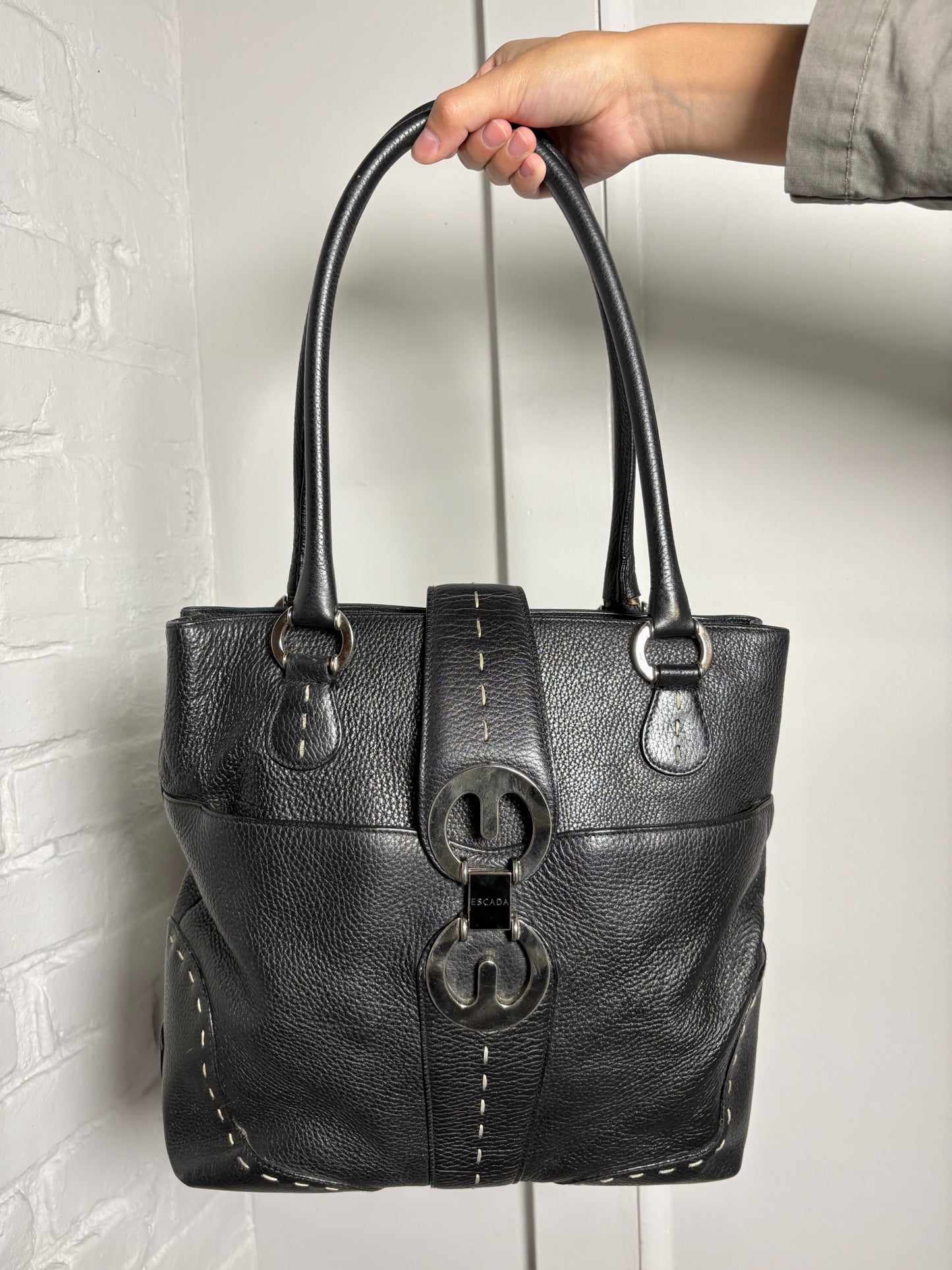 Escada Solid Leather Black Cowhide Purse