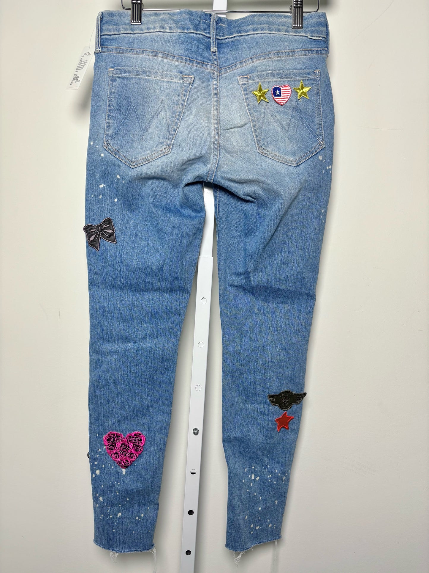 Women Size 27 (4) Mother Light Blue Solid w/Patch Embellishments Denim Jeans