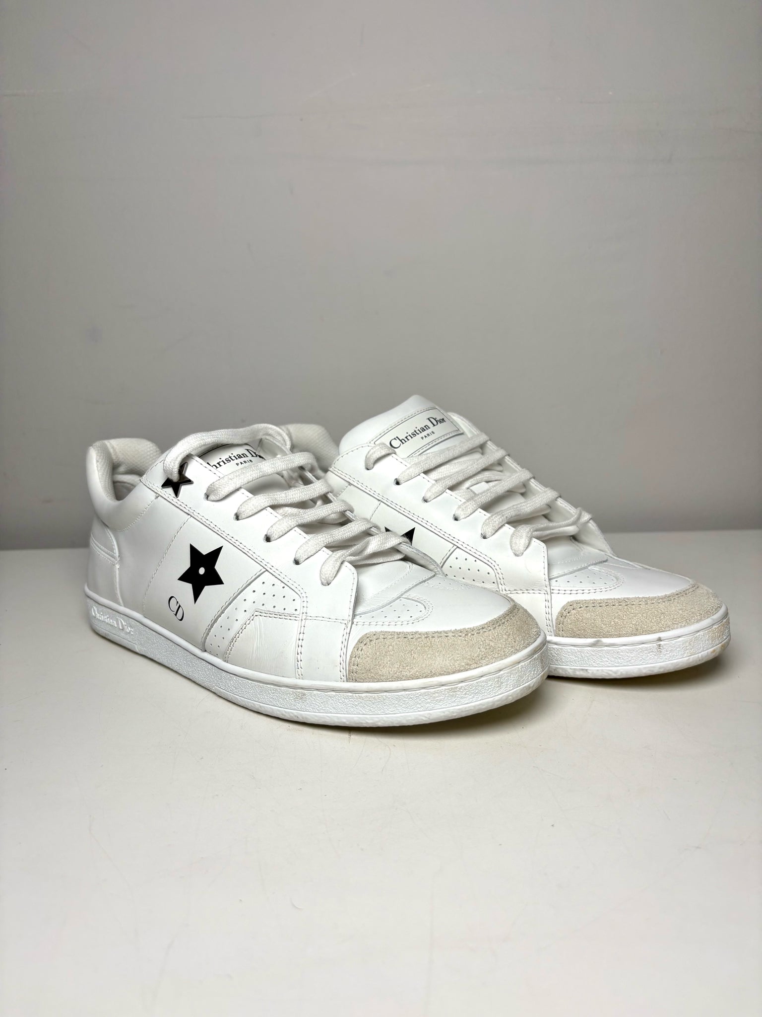 W Shoe Size 38.5 Christian Dior Star CD White Leather Pre-owned 