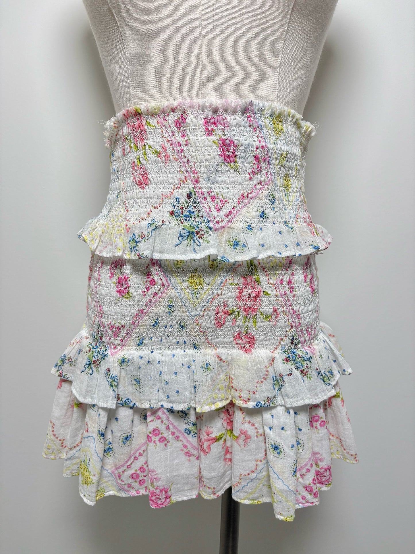 Women Size S LoveShackFancy White, pink, blue, yellow Floral Skirt