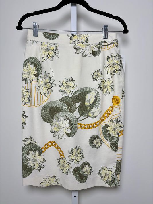 Women Size 6 Louis Feraud Cream Floral Pencil Cotton Vintage Skirt