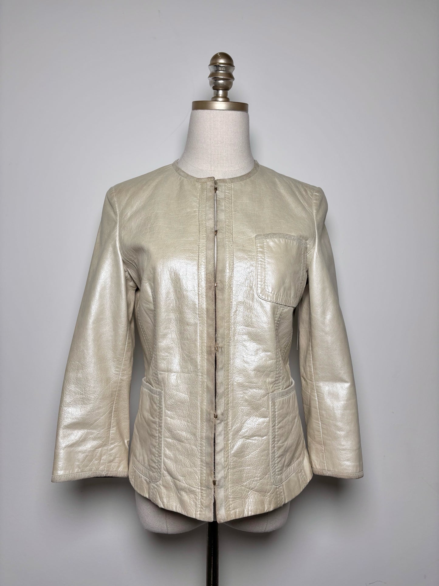 Women Size S Boss Cream Solid Leather Jacket