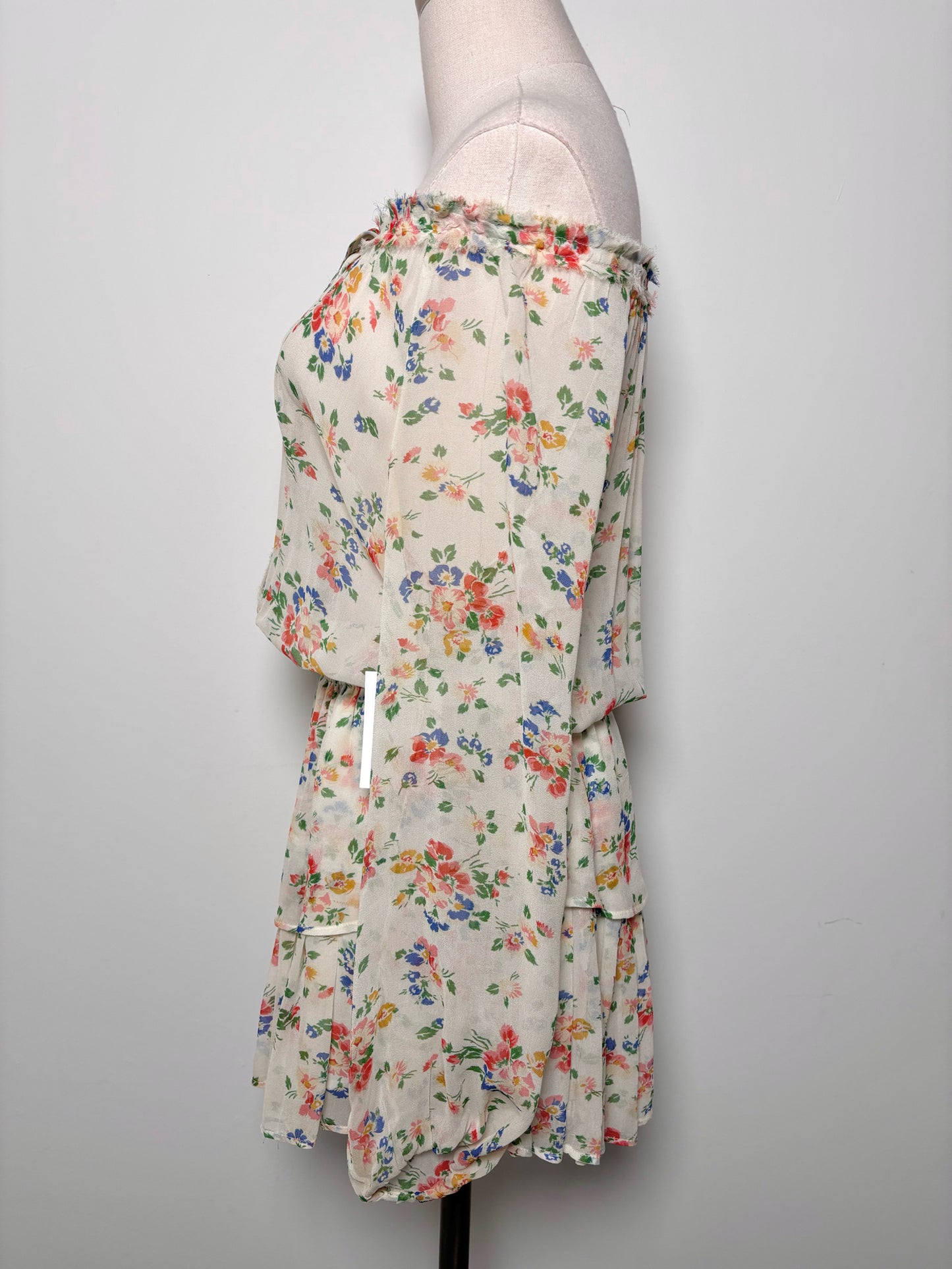 Women Size XS LoveShackFancy Cream, green, blue, red, yellow Floral Silk Dress
