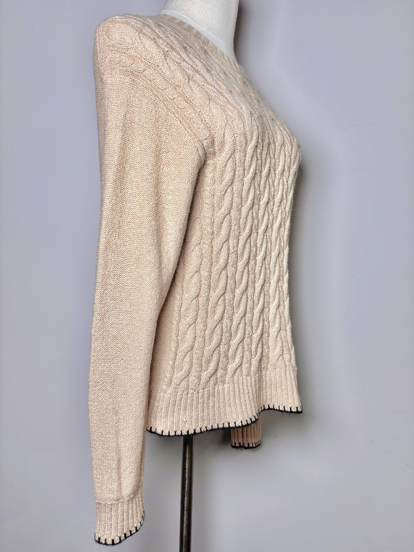 Women Size XS ATM Tan Solid Cotton Blend Cableknit NWT Sweater
