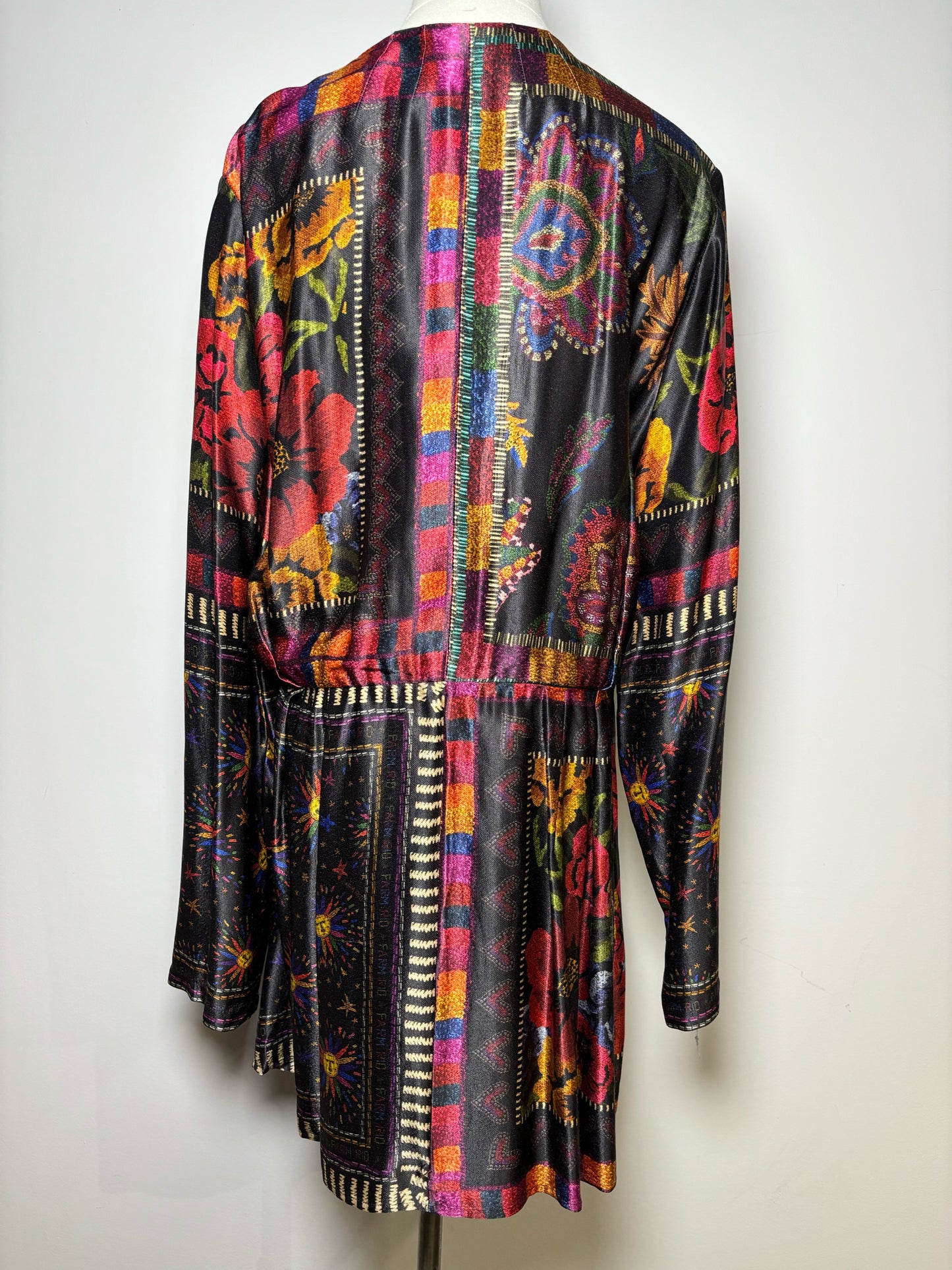 Women Size L Farm Rio Black Floral LS Dress