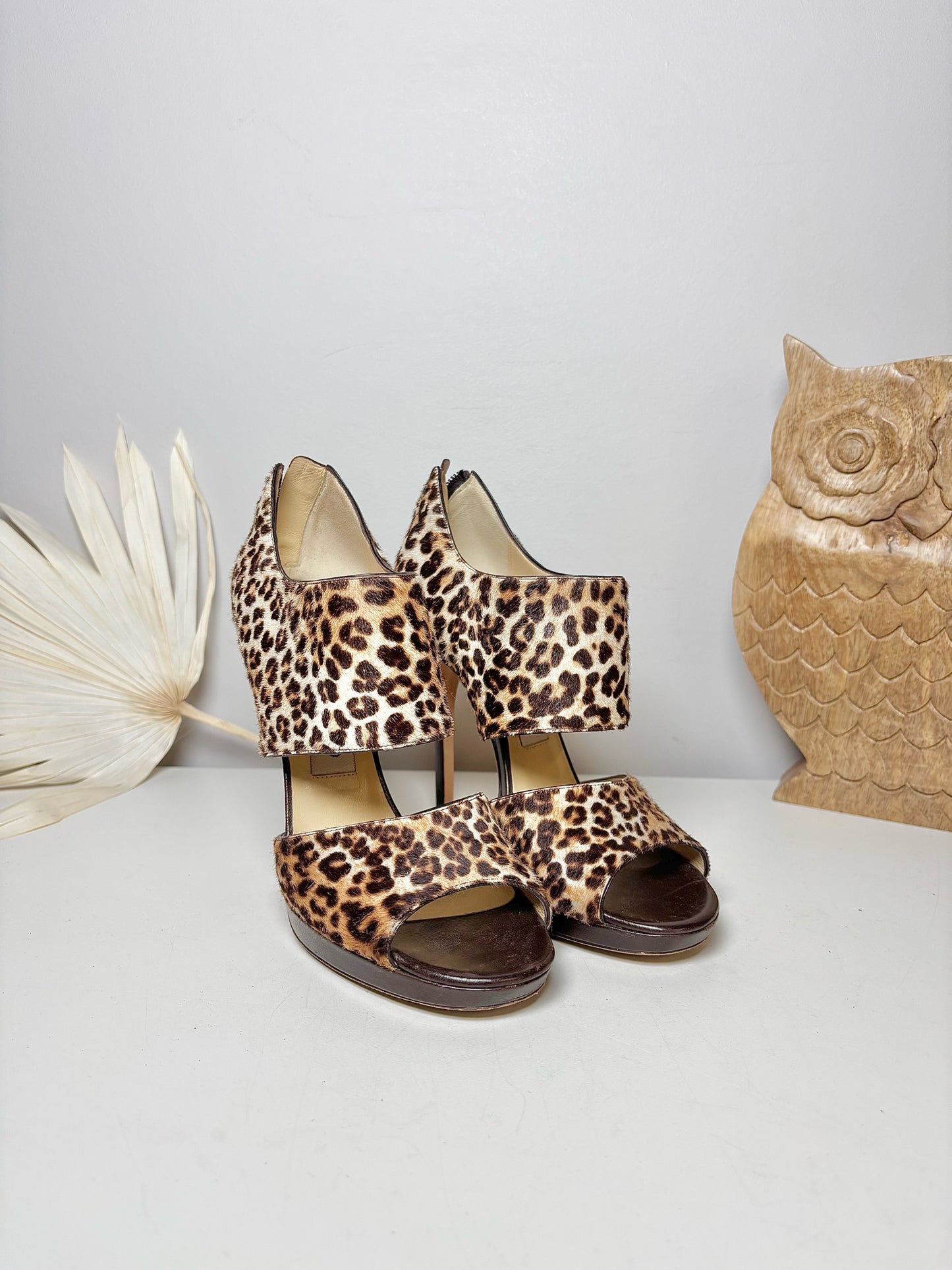 W Shoe Size 37 (6.5, 7 US) Jimmy Choo Tan, Brown Pony Hair Cowhide Heels