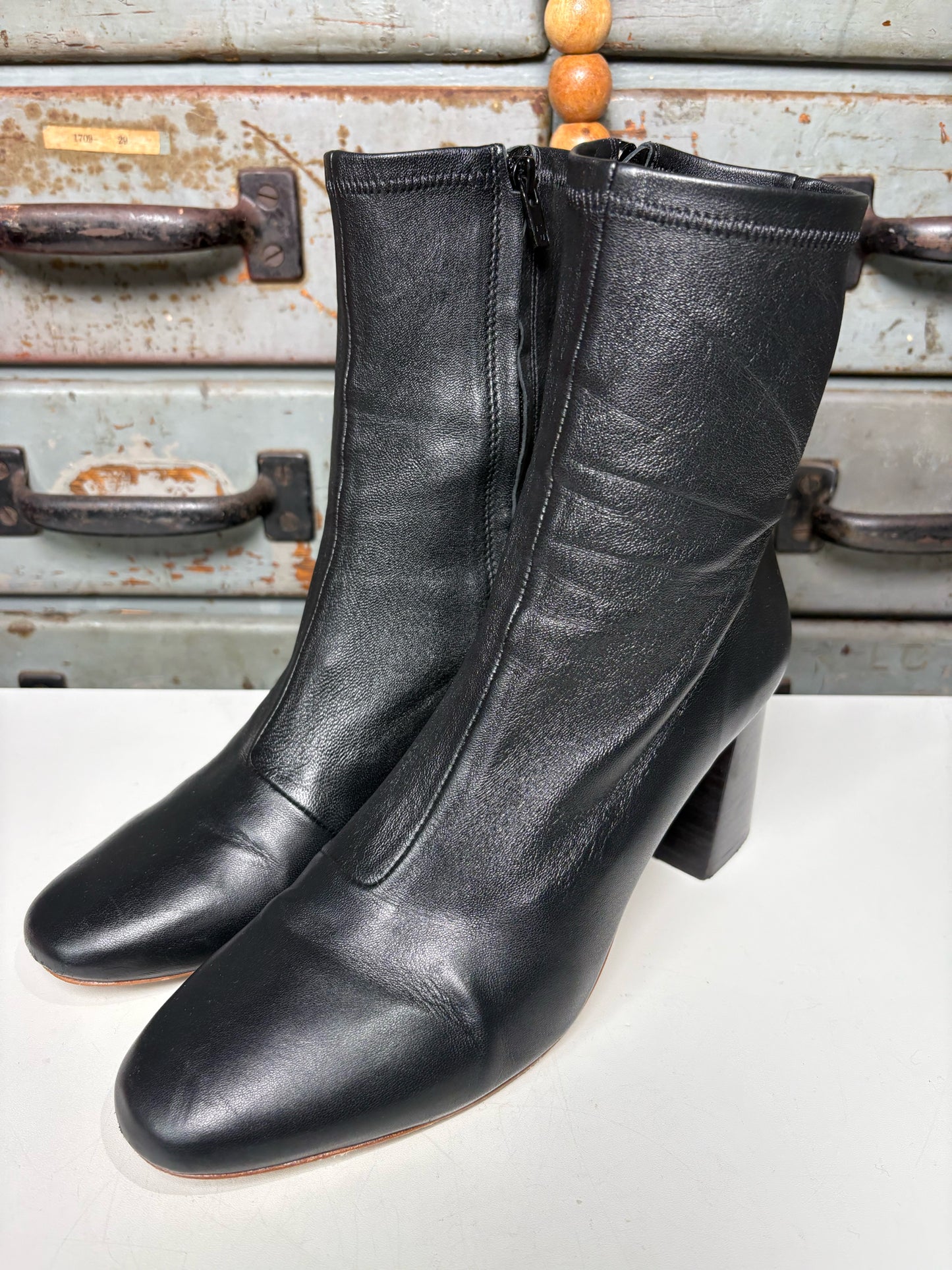 W Shoe Size 9 Loeffler Randall Elise Black Leather Stretch Ankle Boots