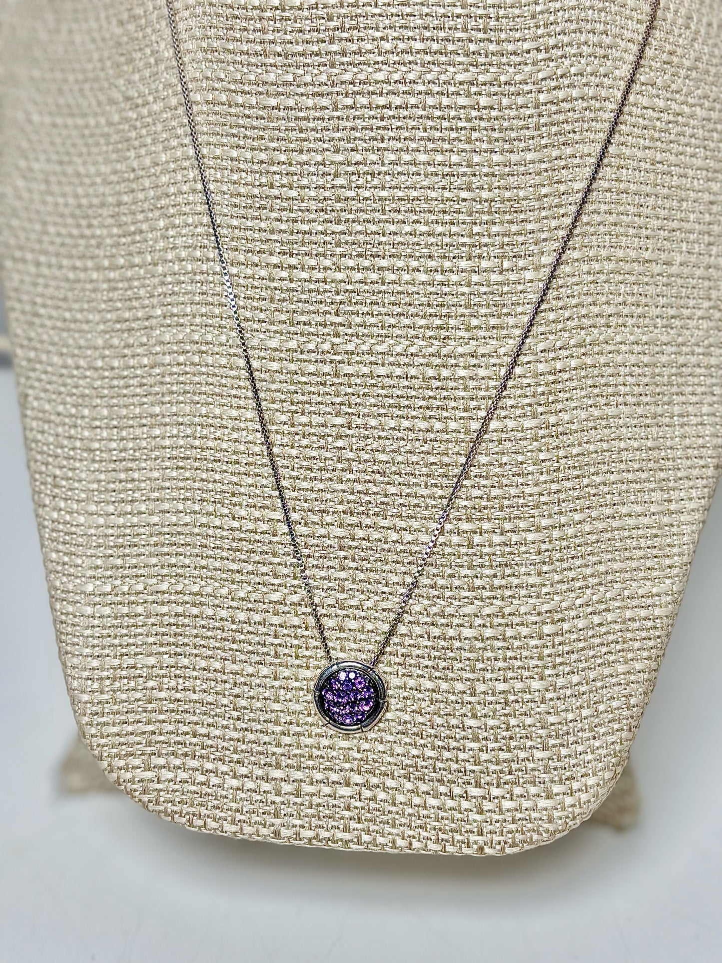 John Hardy Pave Amethyst Stones Sterling Silver Pendant 18" Necklace