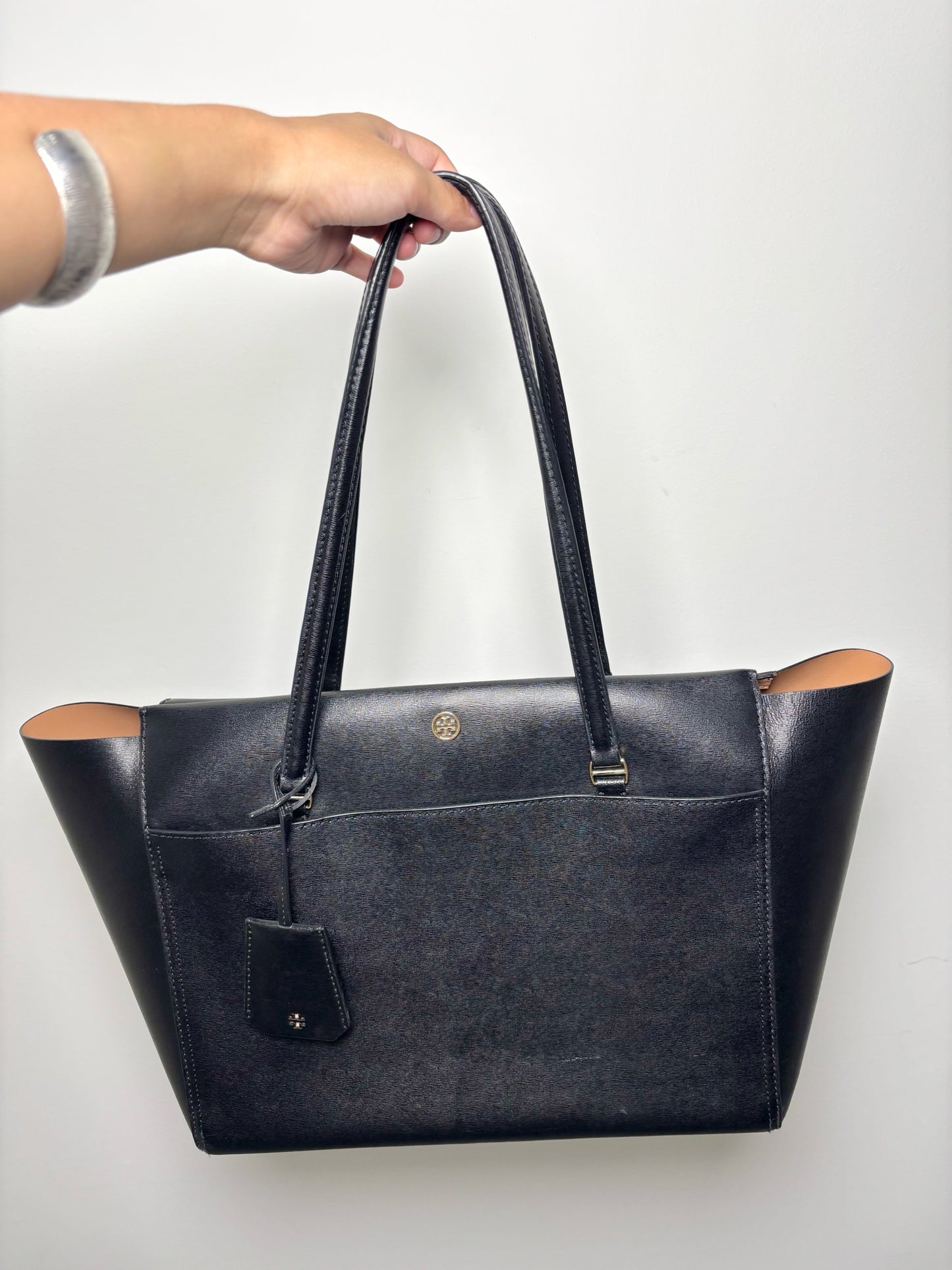 Tory Burch Cowhide Solid Leather Black Tote Bag