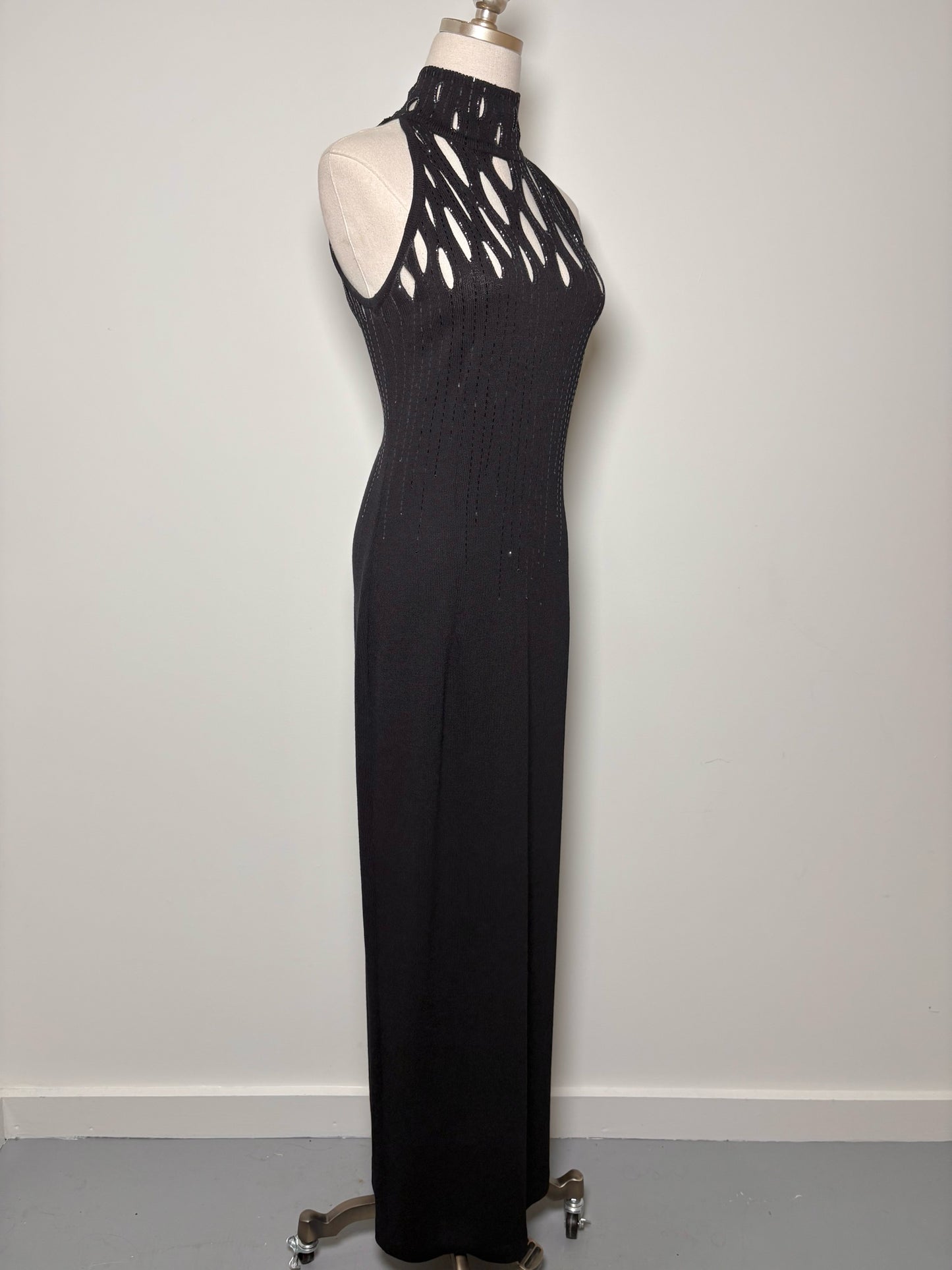 Women Size L St. John Black Solid Wool Midi Knit Dress