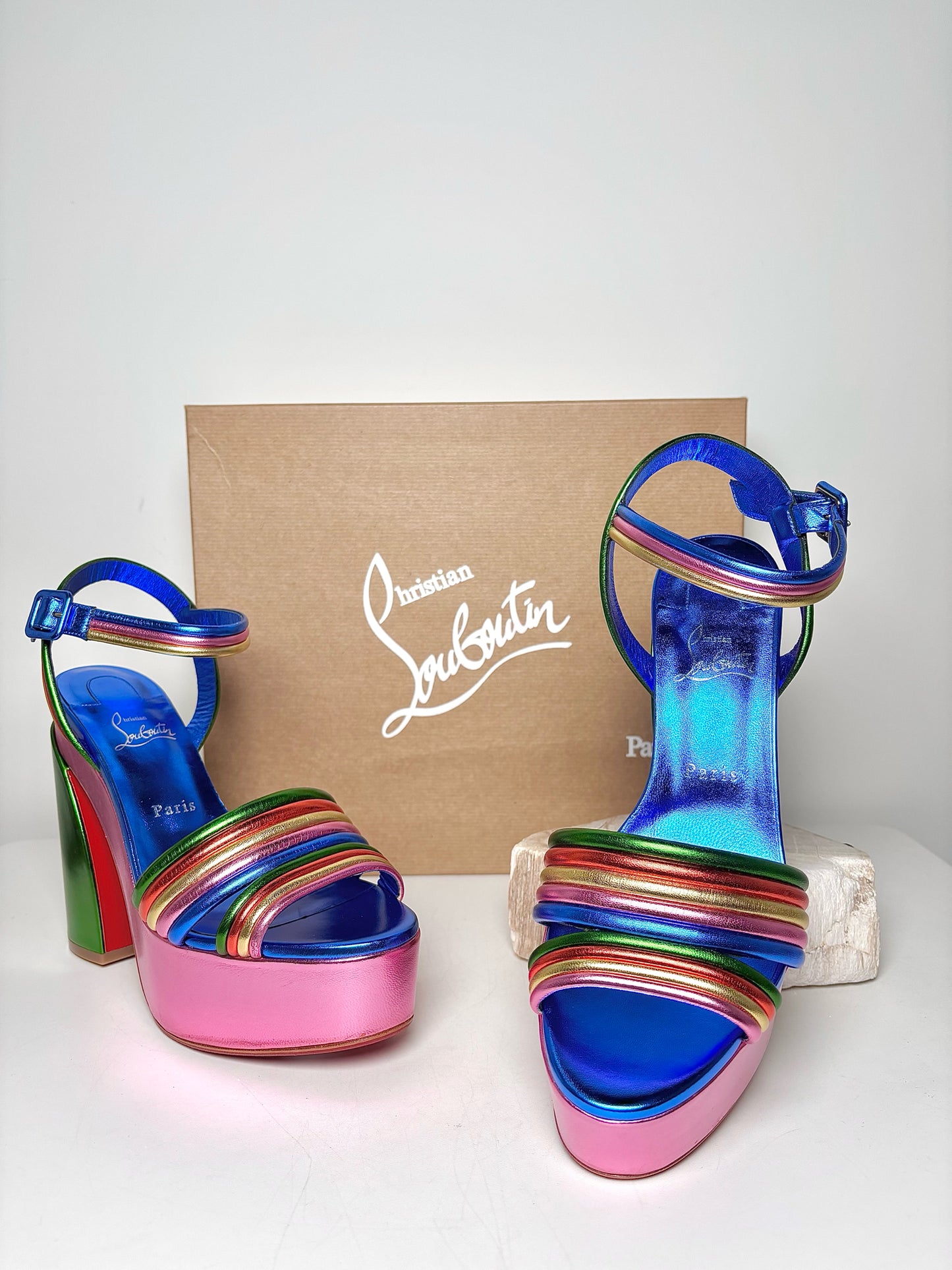 W Shoe Size 41 Christian Louboutin Rainbow Leather NWOT Heels