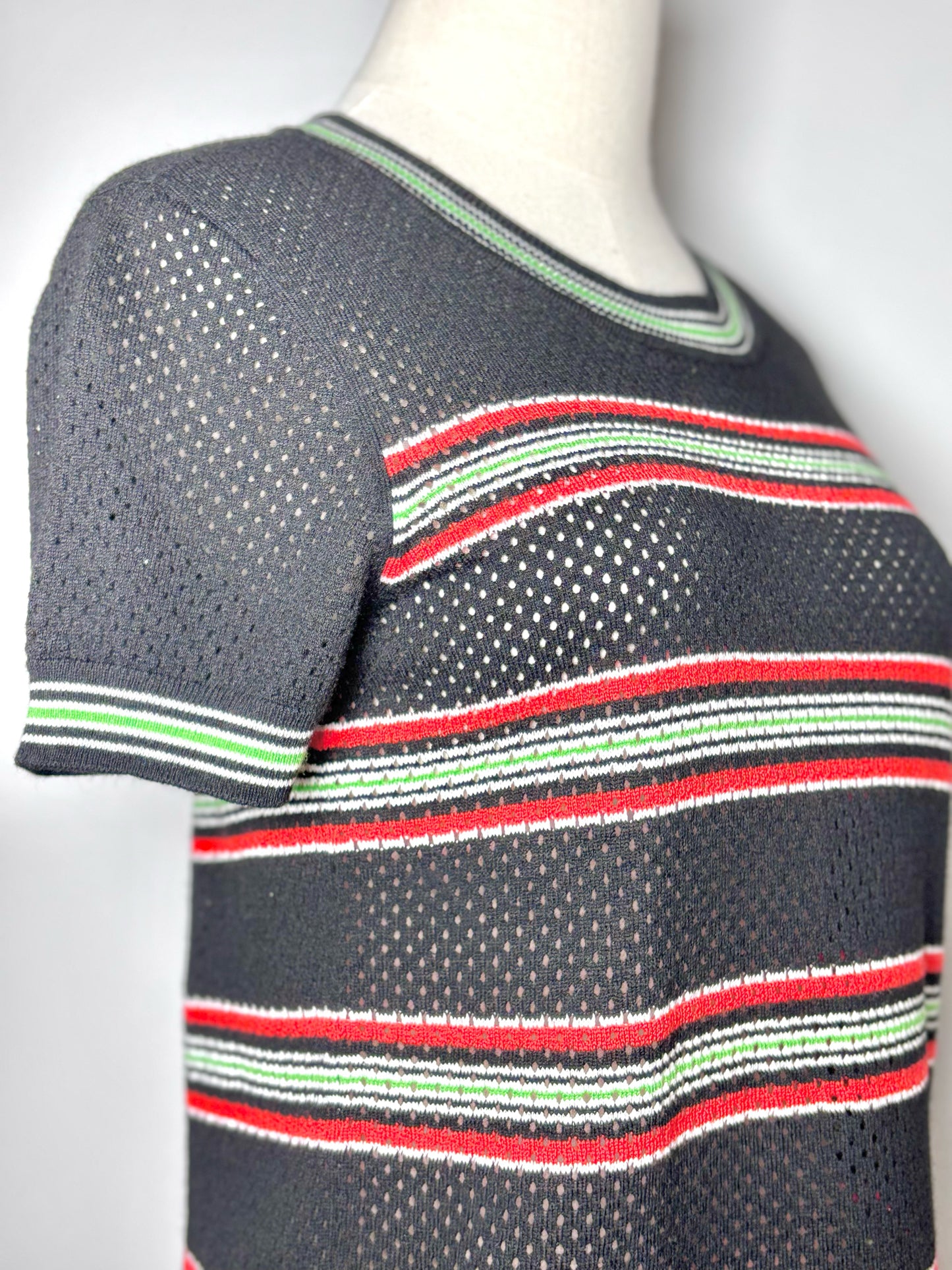 Women Size M Rag & Bone Black, Red, Lime Green Stripe Sweater