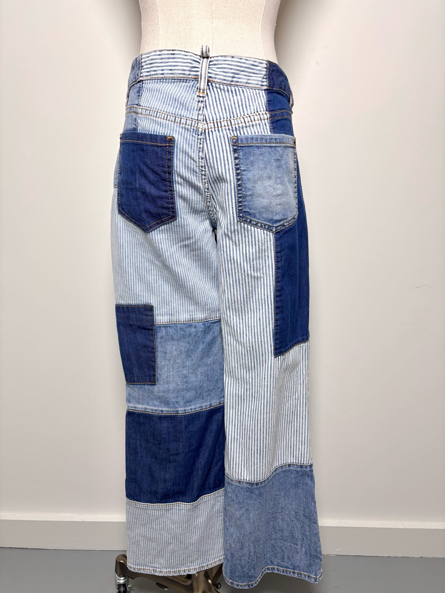Women Size 44 Dsquared2 Blue, White Patchwork Cotton Jeans