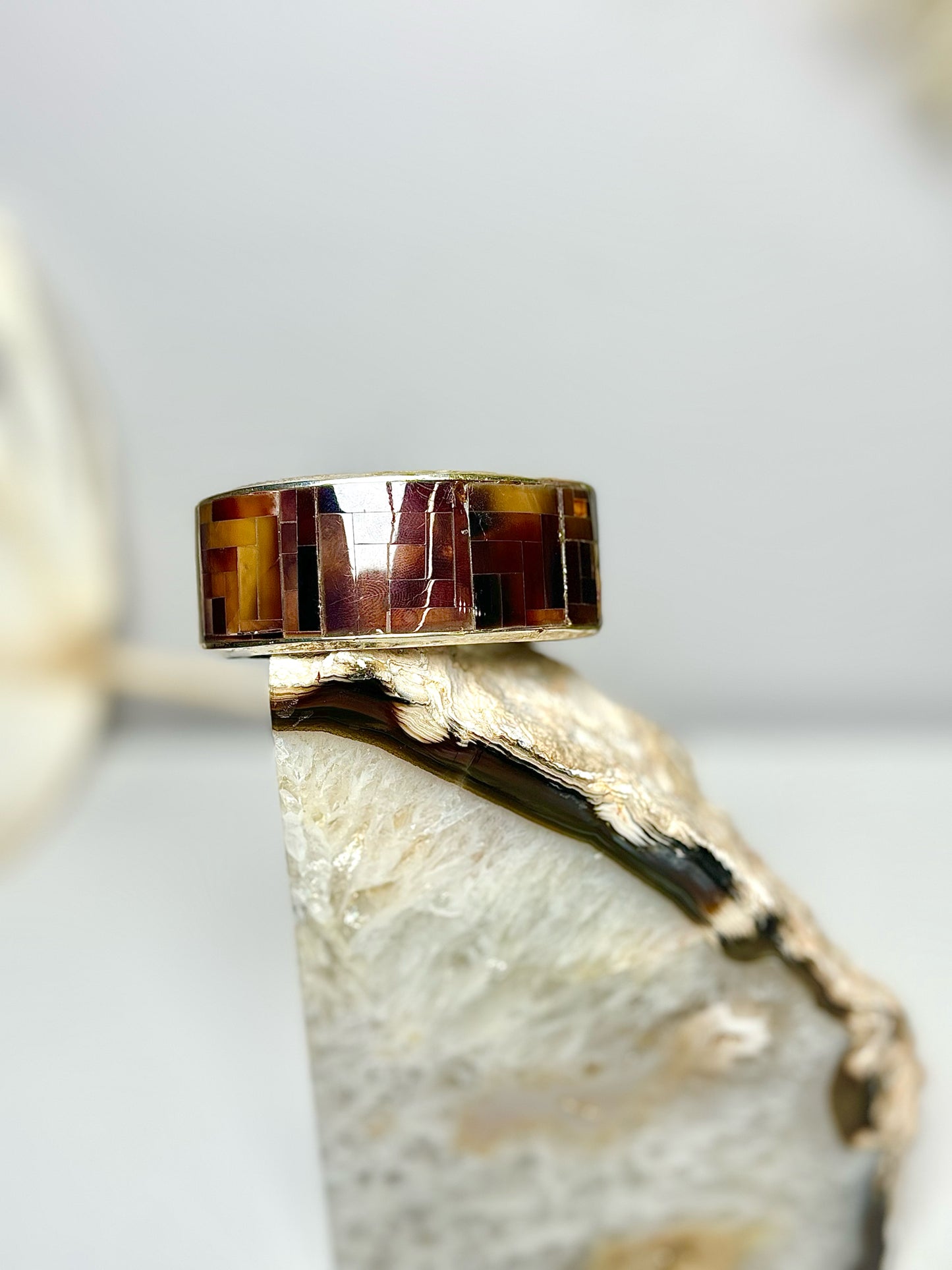 Brown Colin Coonsis Inlay Tiger Eye Sterling Silver 925 Cuff Bracelet