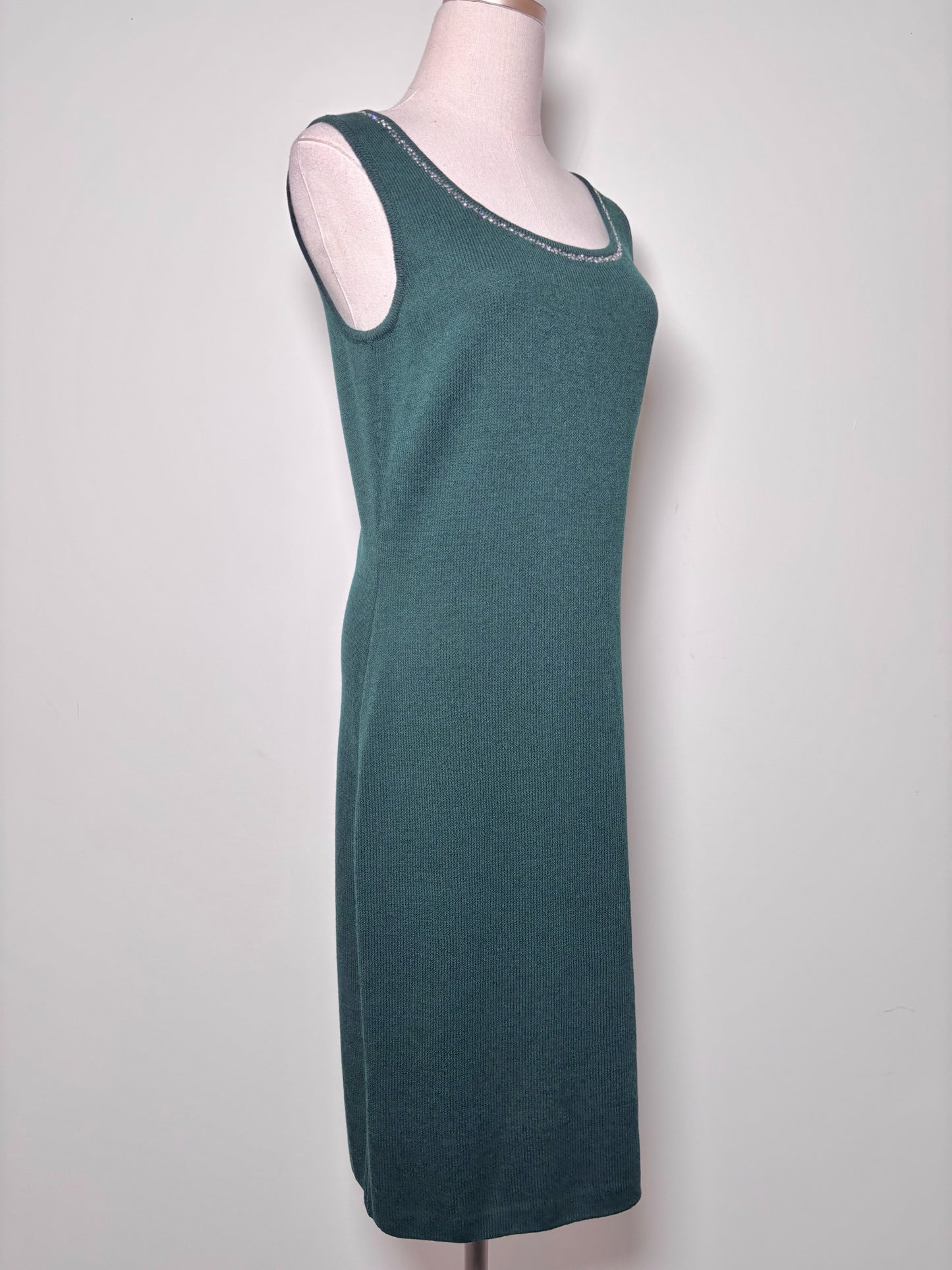Women Size 4 St. John Evening Green Solid Wool, Rayon Dress