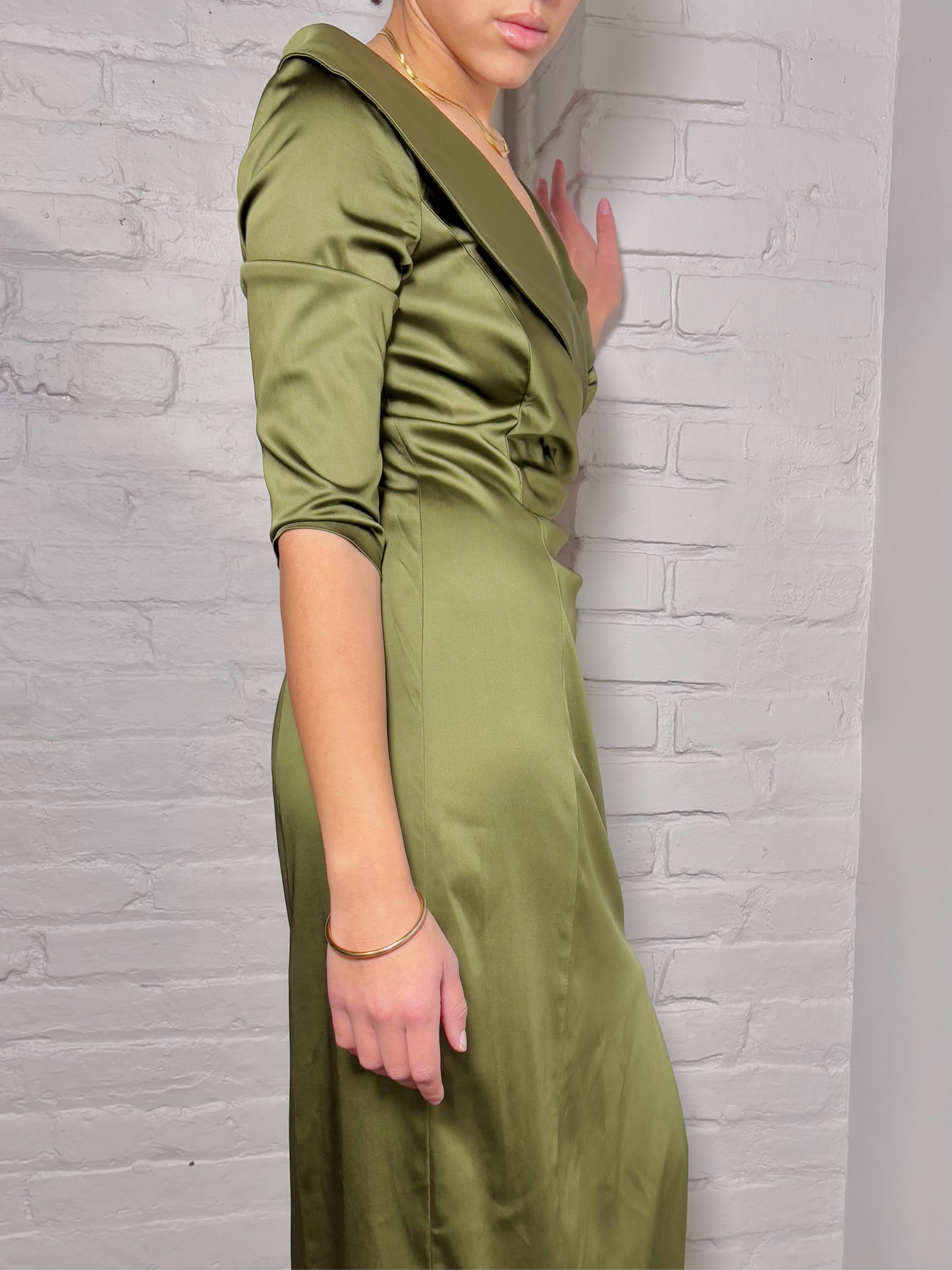 Women Size 6 Kay Unger Olive Green Midi Cocktail Dress