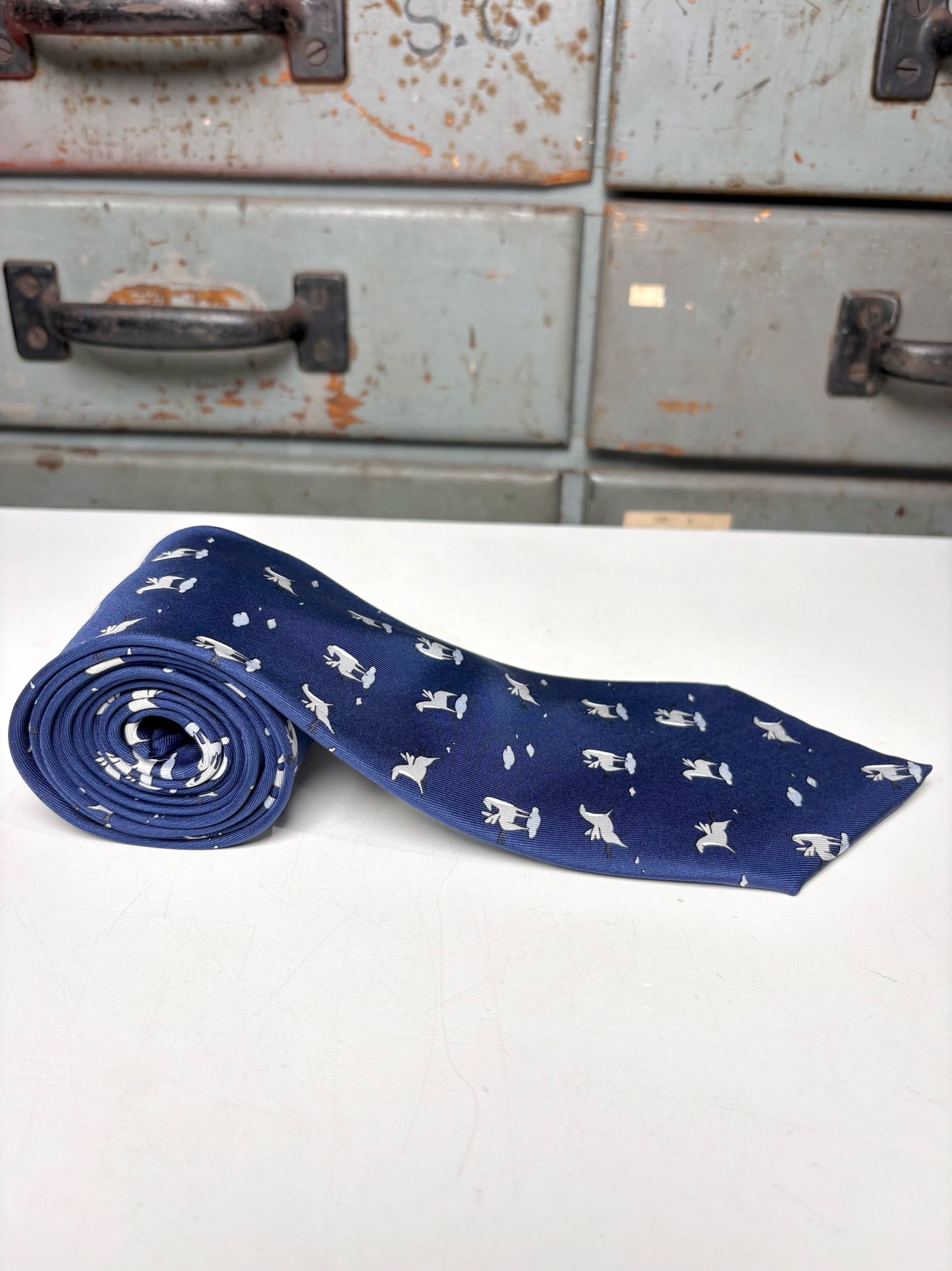 Hermes Blue 100% Silk Pegasus Men's Tie