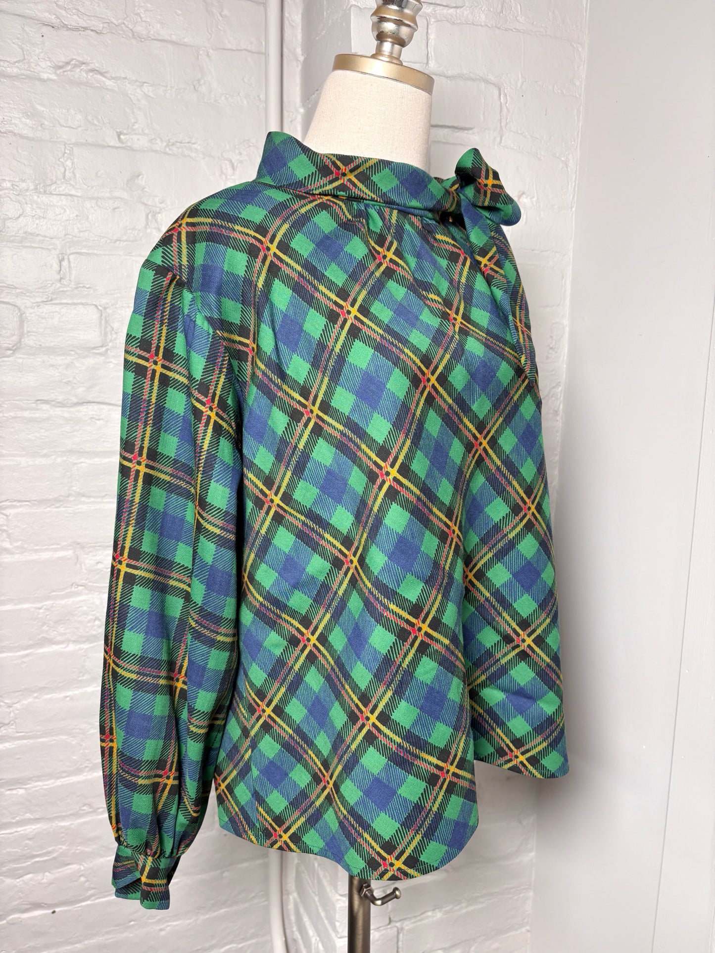 Women Size 44 (12-14) Saint Laurent Green Plaid Vintage Top