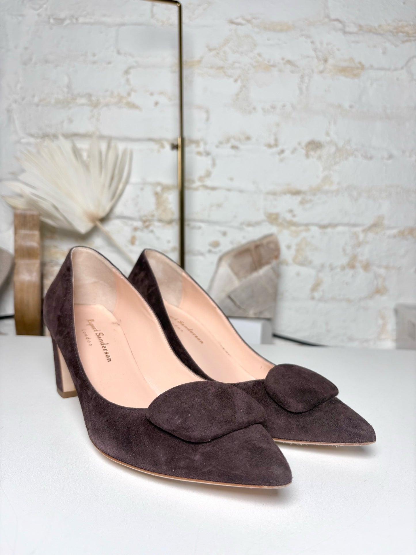 W Shoe Size 38.5 Rupert Sanderson Dark Brown Suede Pre-owned Pump
