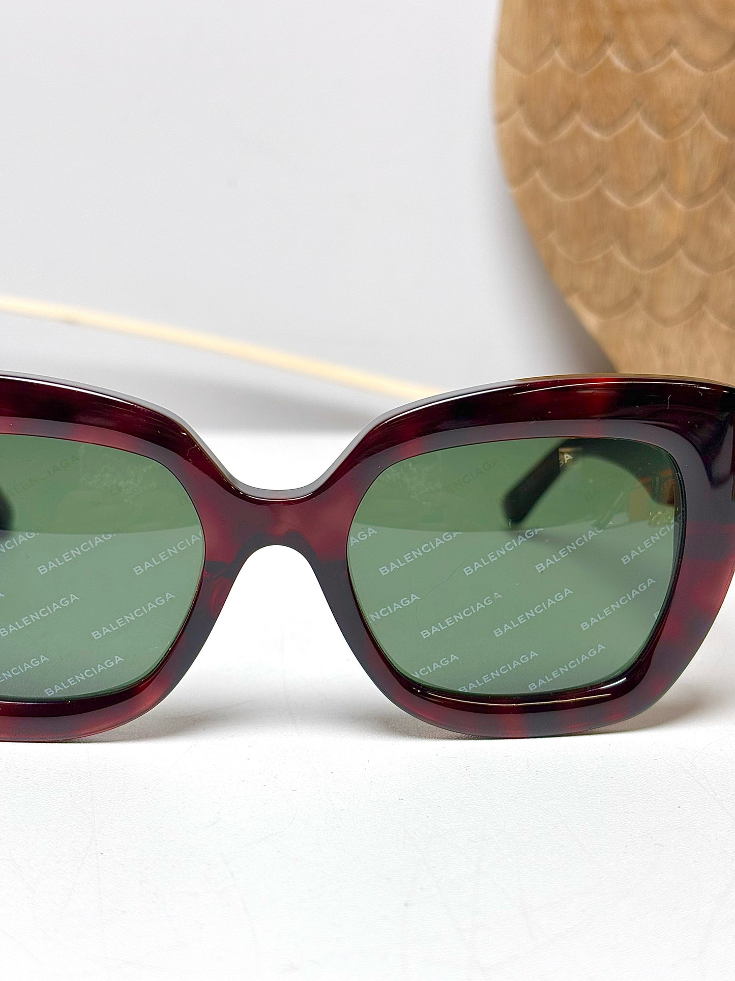 Balenciaga Brown Tortoiseshell Sunglasses w/Logo Watermark Lenses