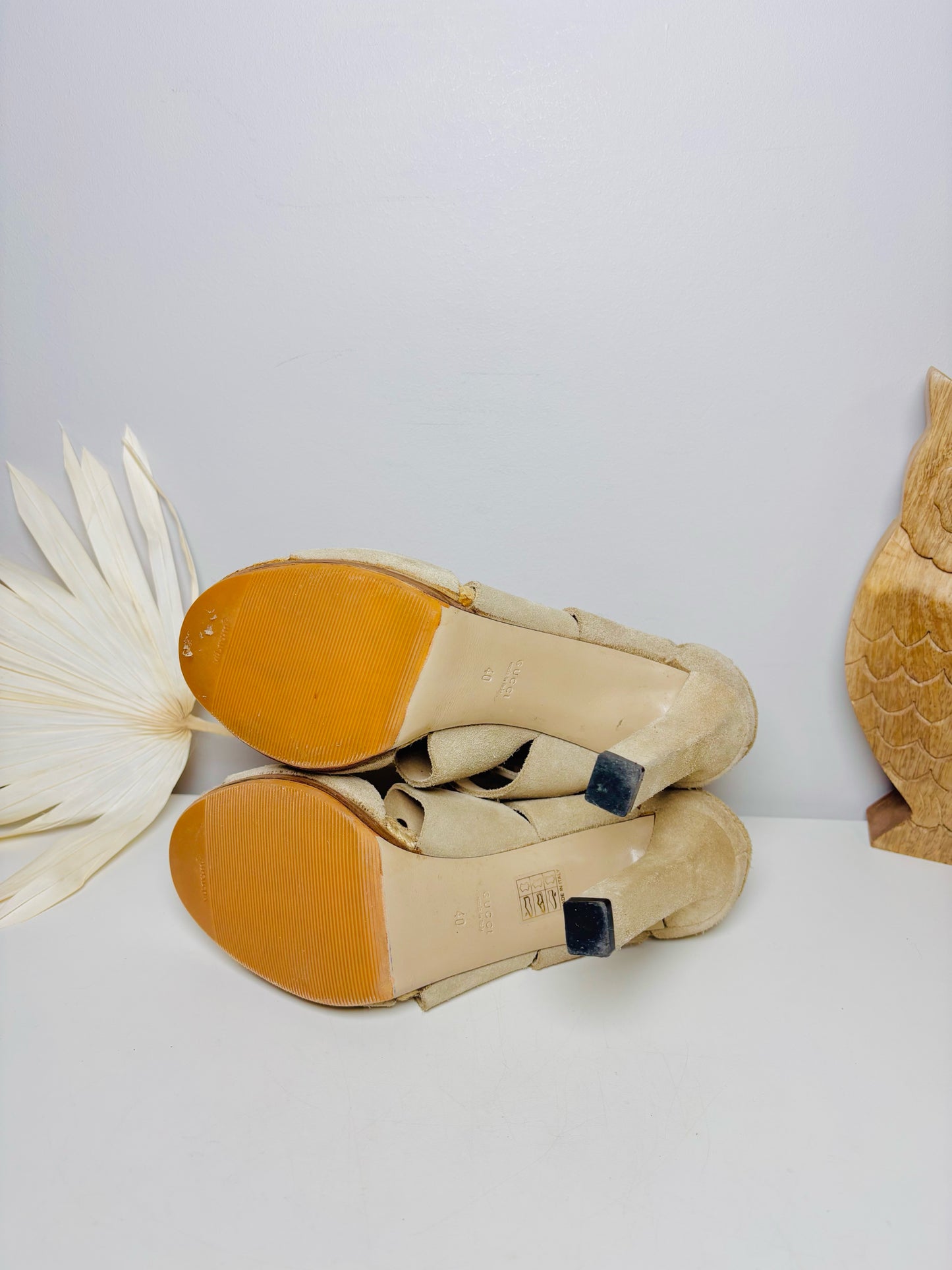 W Shoe Size 40 (9.5, US) Gucci Khaki Leather Suede Jasmine Lace Espadrille Heels