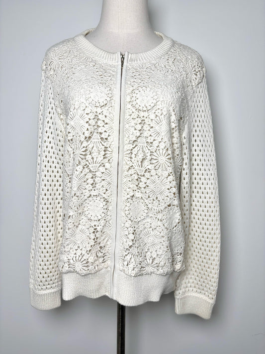 Women Size L Tory Burch Cream Crochet Cotton Jacket