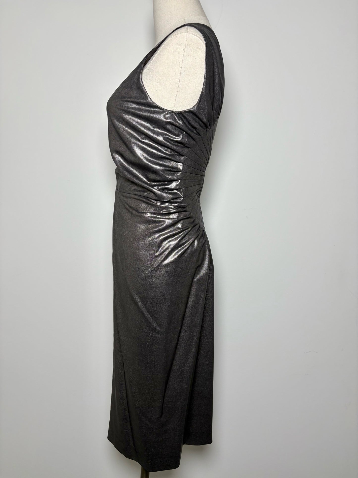 Women Size 38 (4 - 6 US) Jil Sander Metallic Pewter Solid Pure Silk, Lined Dress
