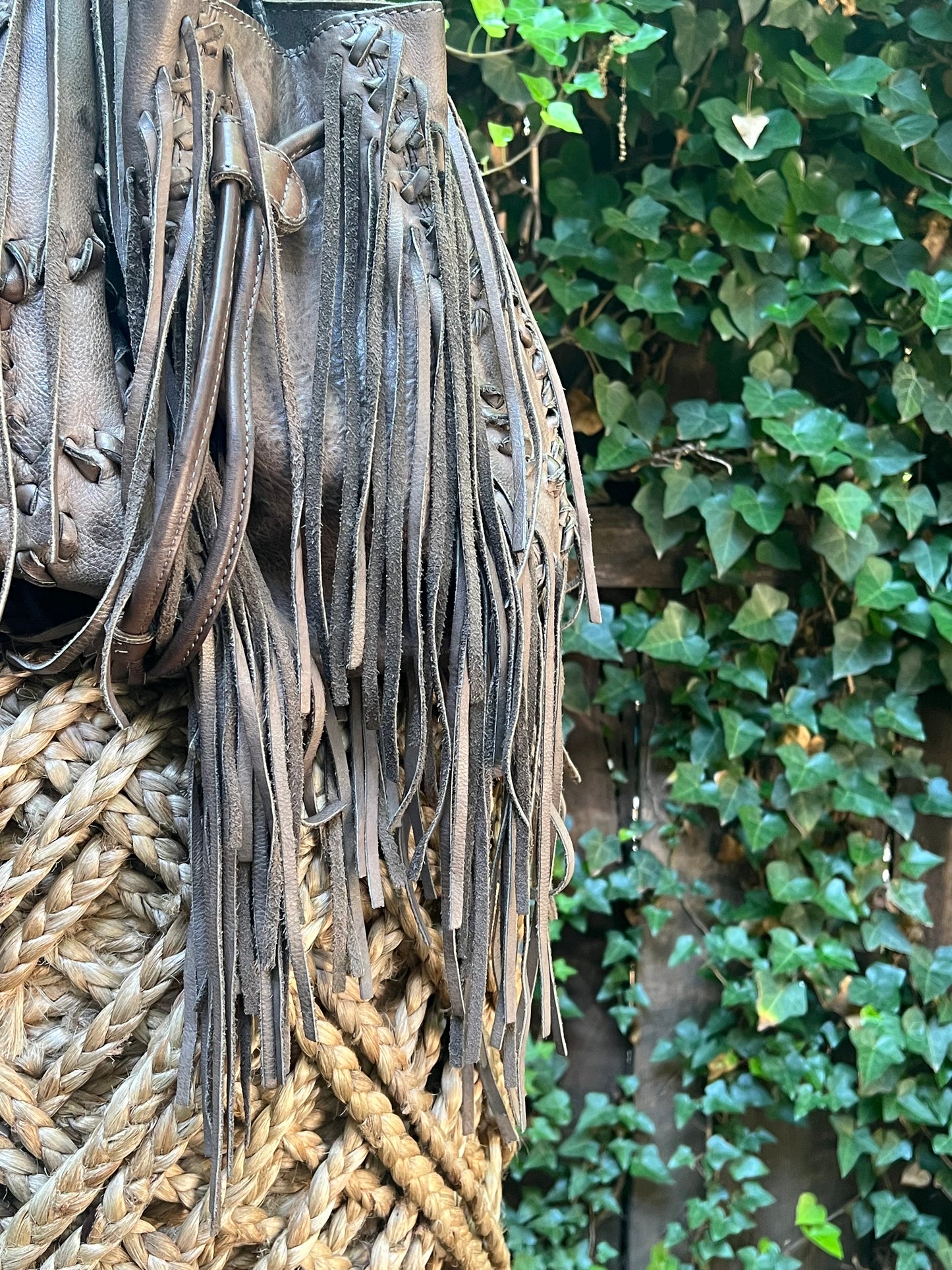AllSaints Gray Leather Fringed Shoulder Bucket Bag