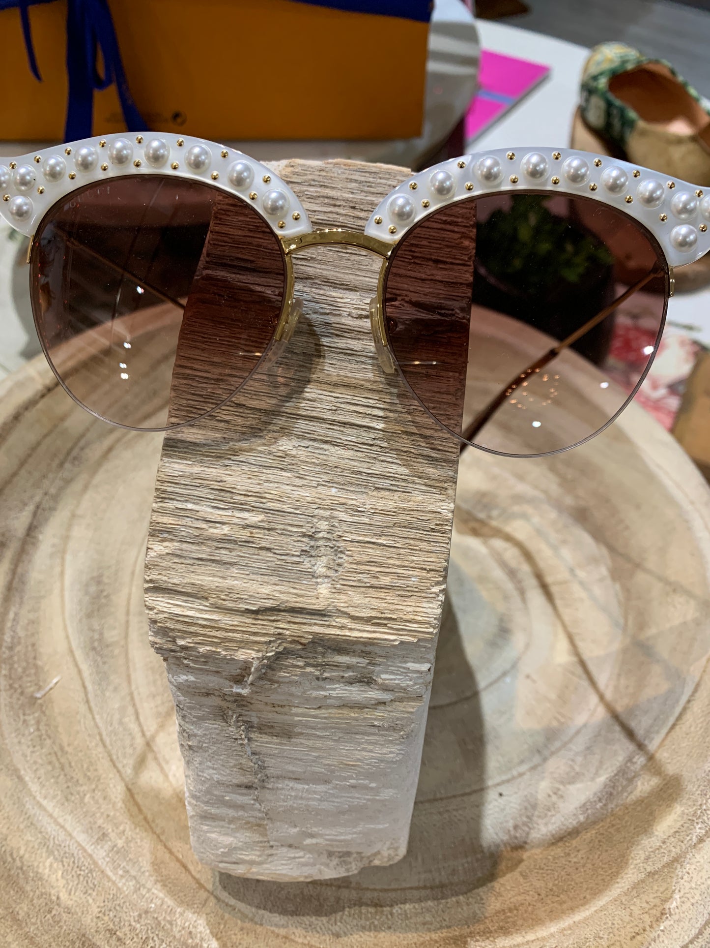 Gucci Cat Eye Sunglasses with Pearl Frames