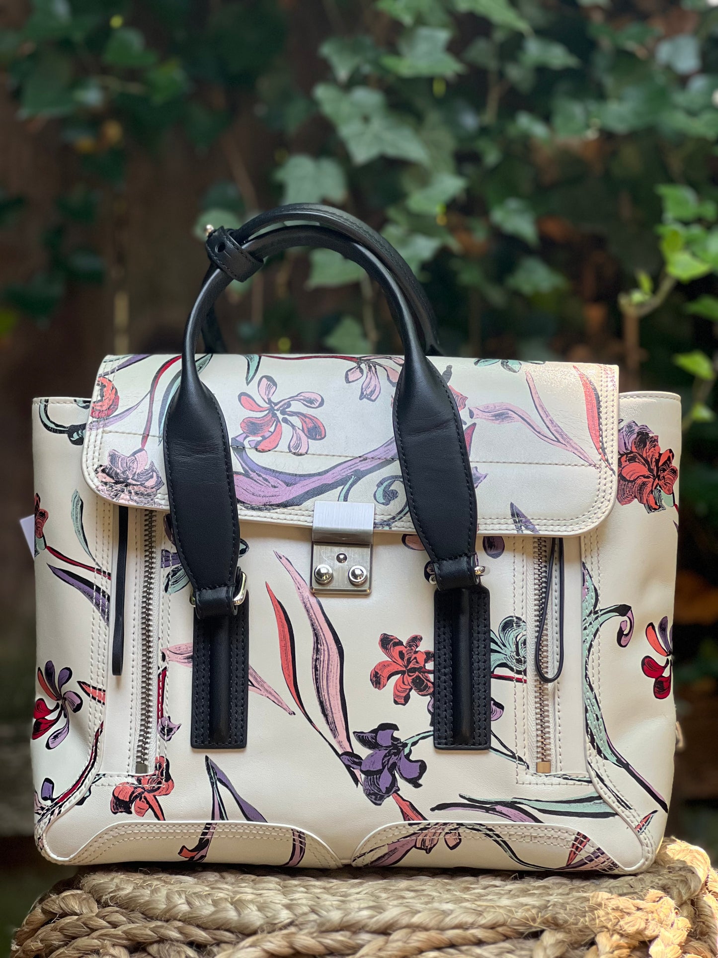 3.1 Phillip Lim Leather White Floral Print Mini Pashli Satchel