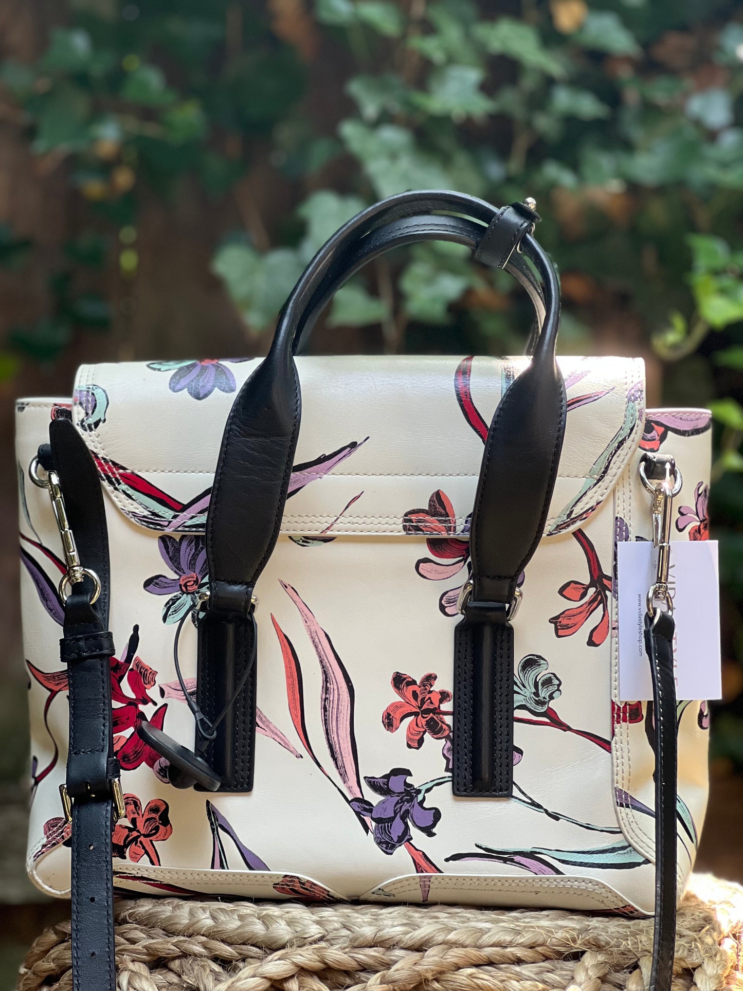 3.1 Phillip Lim Leather White Floral Print Mini Pashli Satchel