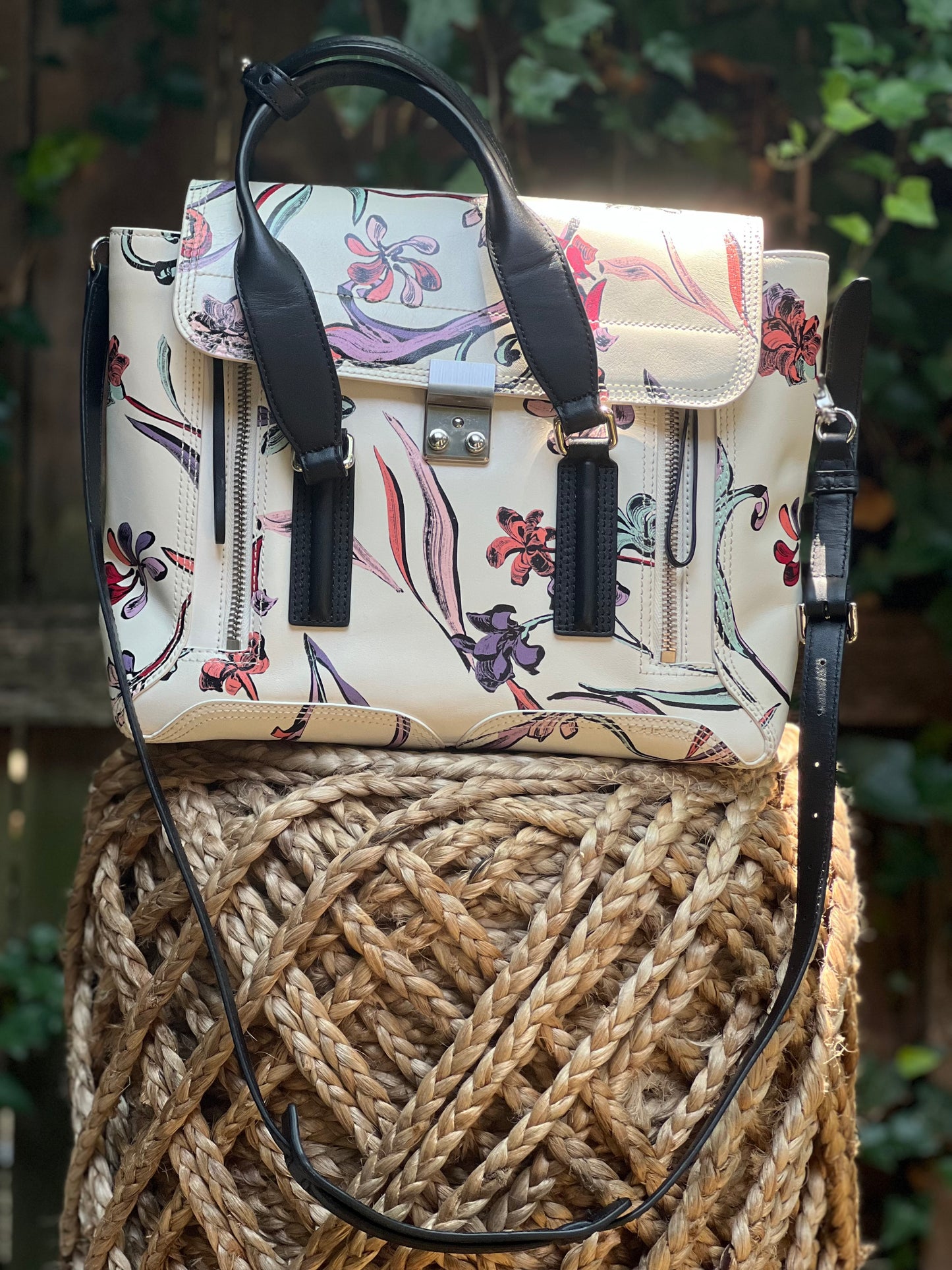 3.1 Phillip Lim Leather White Floral Print Mini Pashli Satchel