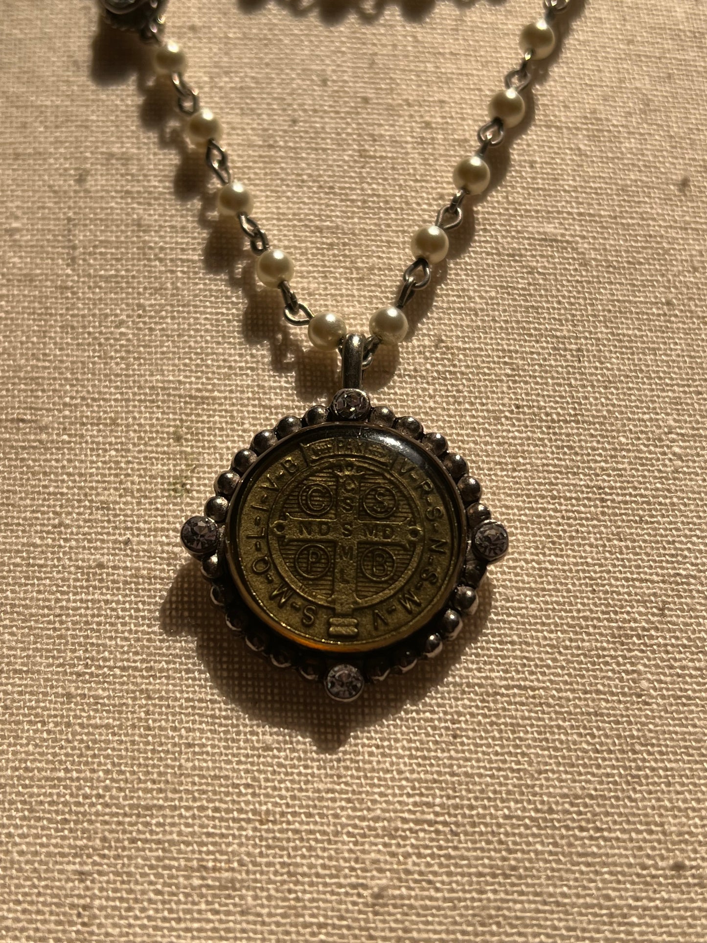 Virgins Saints & Angels Pearls Sterling Silver Medallion Necklace