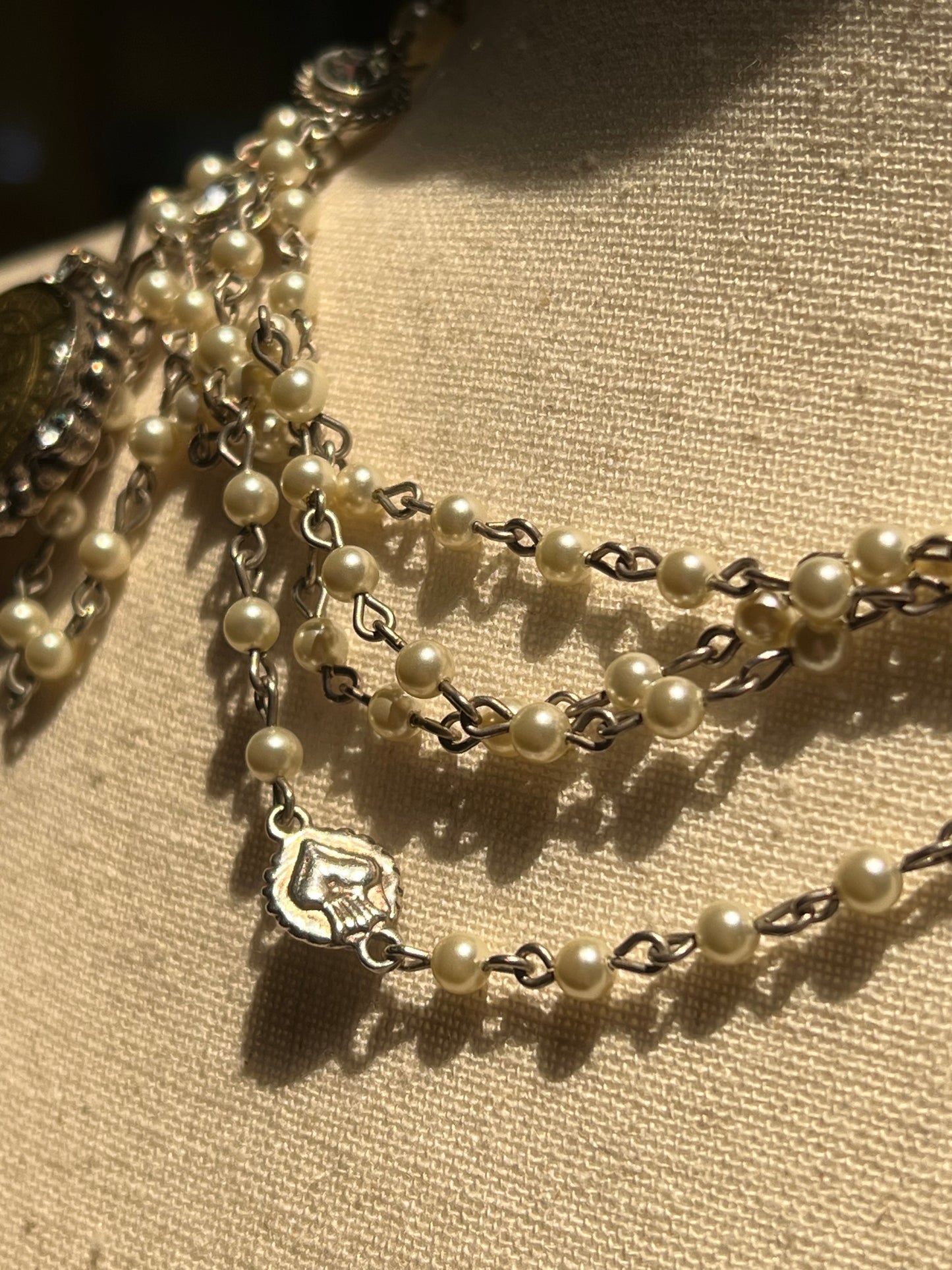 Virgins Saints & Angels Pearls Sterling Silver Medallion Necklace