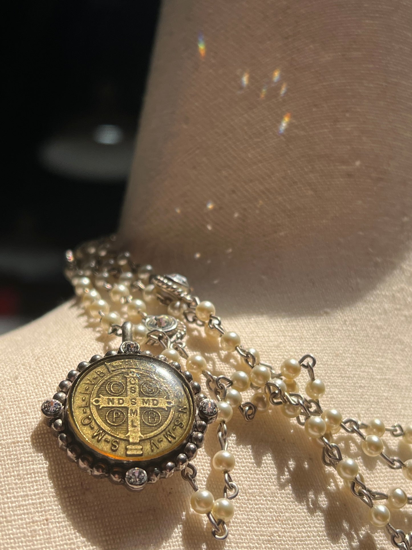 Virgins Saints & Angels Pearls Sterling Silver Medallion Necklace