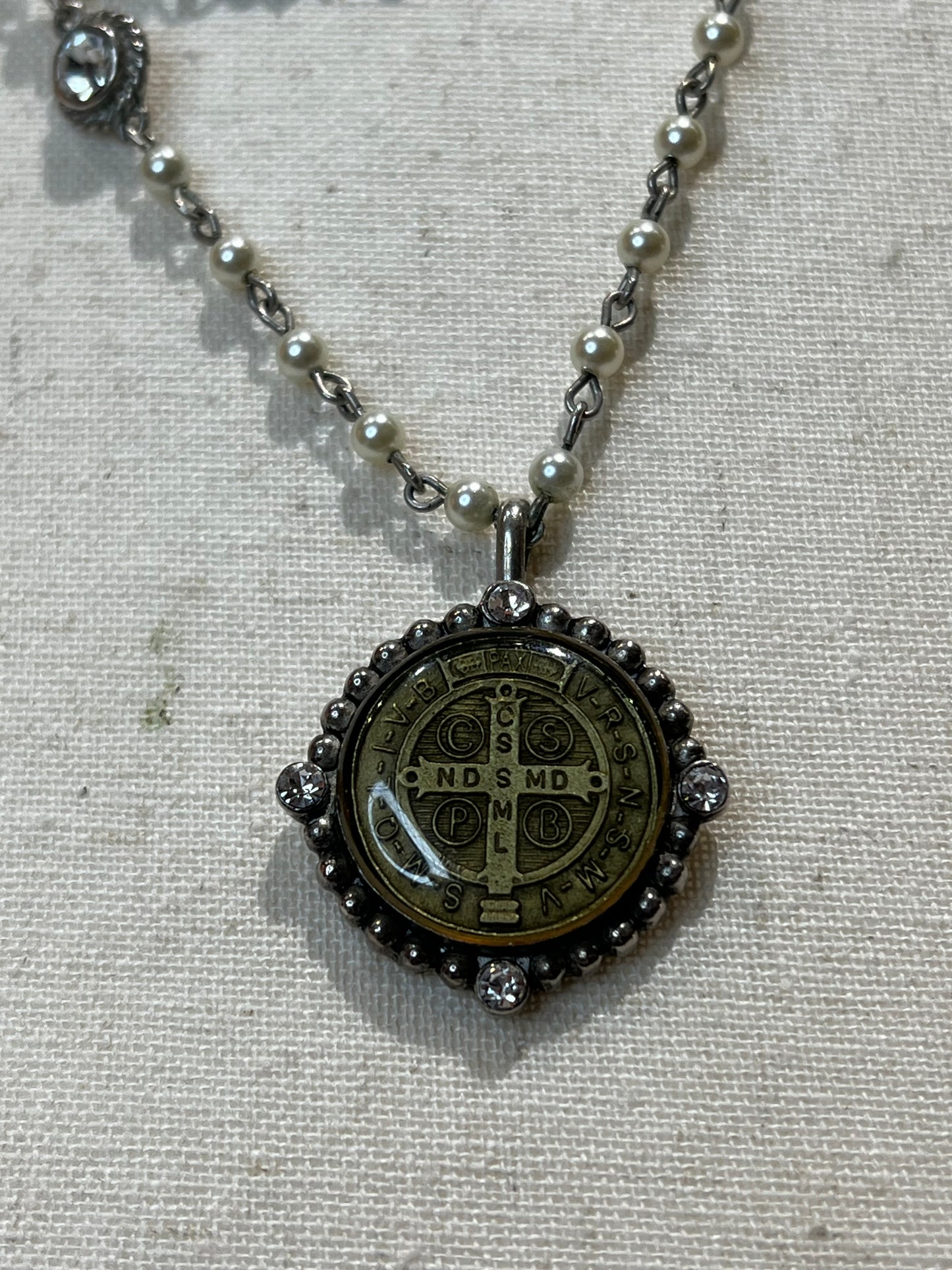 Virgins Saints & Angels Pearls Sterling Silver Medallion Necklace