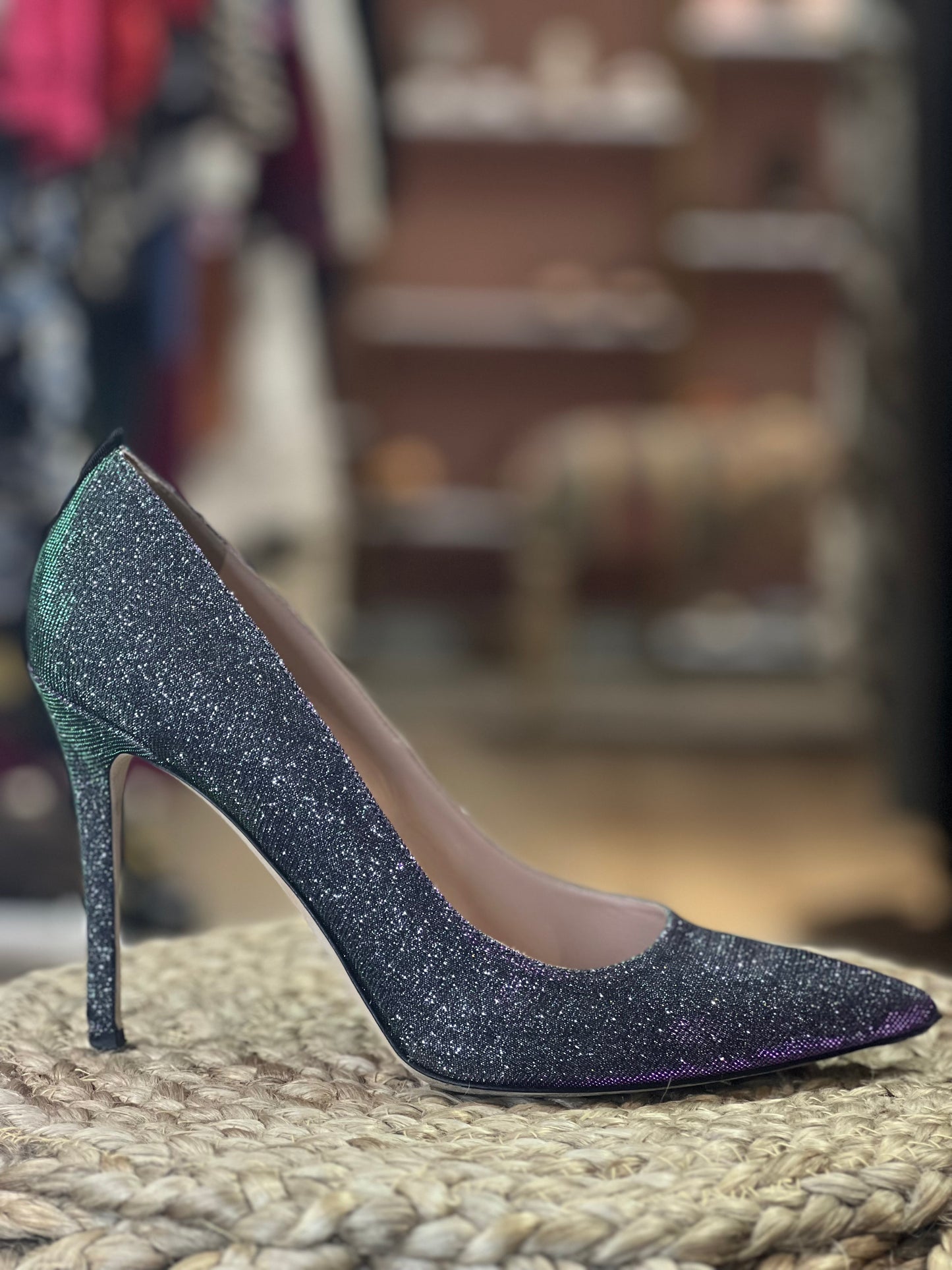 Sarah Jessica Parker SJP Green and Purple Iridescent Heels, Sz 9.5