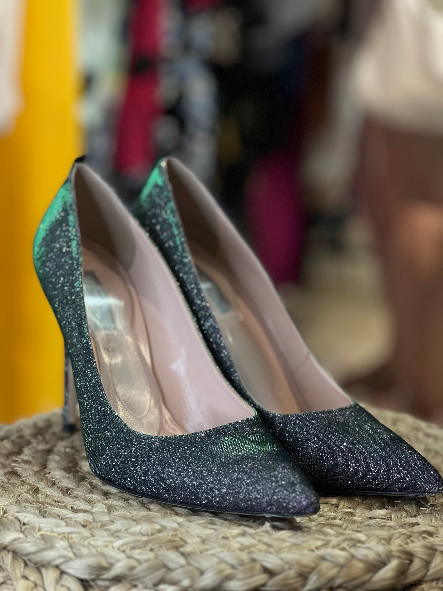 Sarah Jessica Parker SJP Green and Purple Iridescent Heels, Sz 9.5
