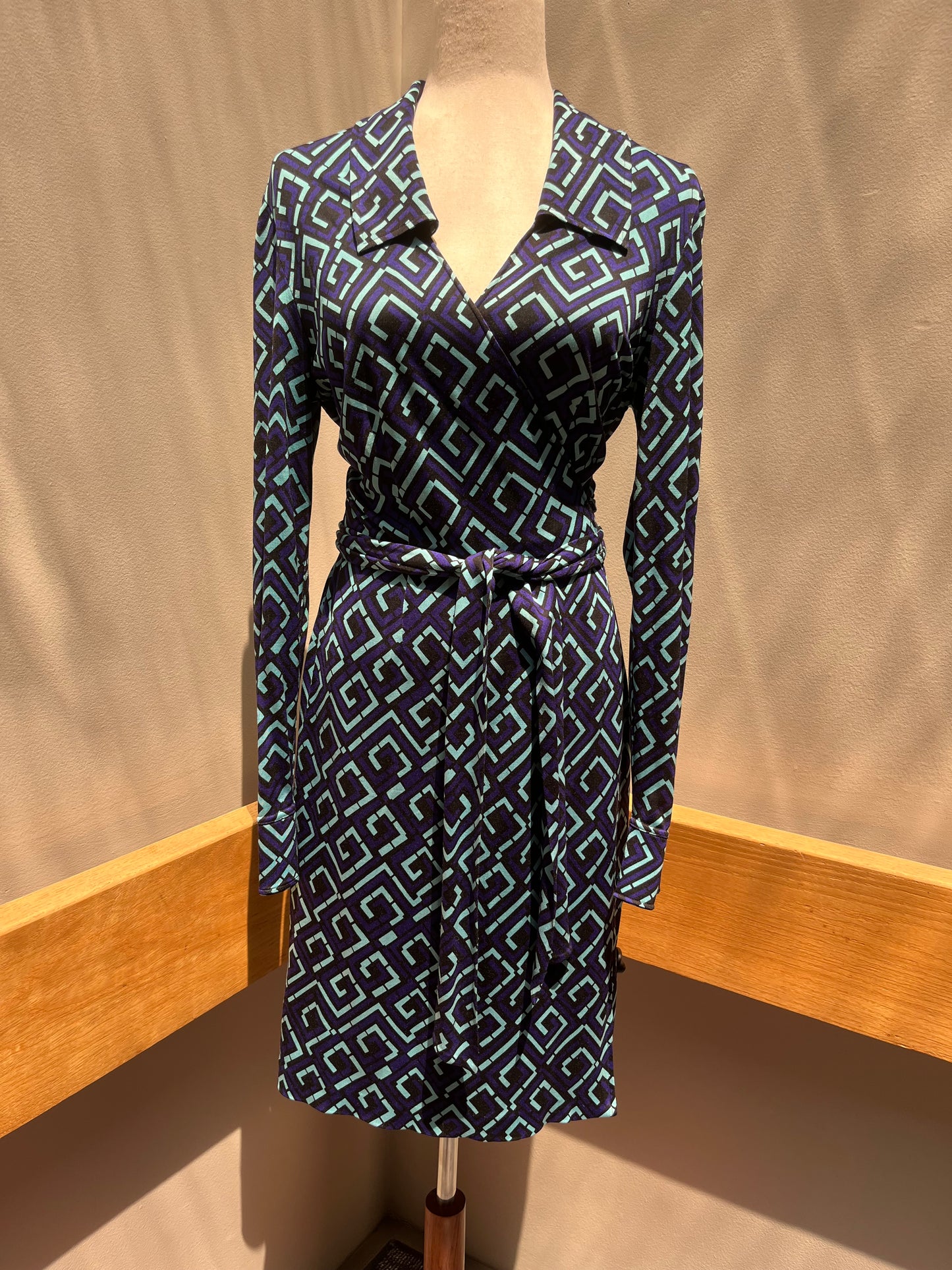 Diane Von Furstenberg Purple Teal Silk Wrap Dress XL