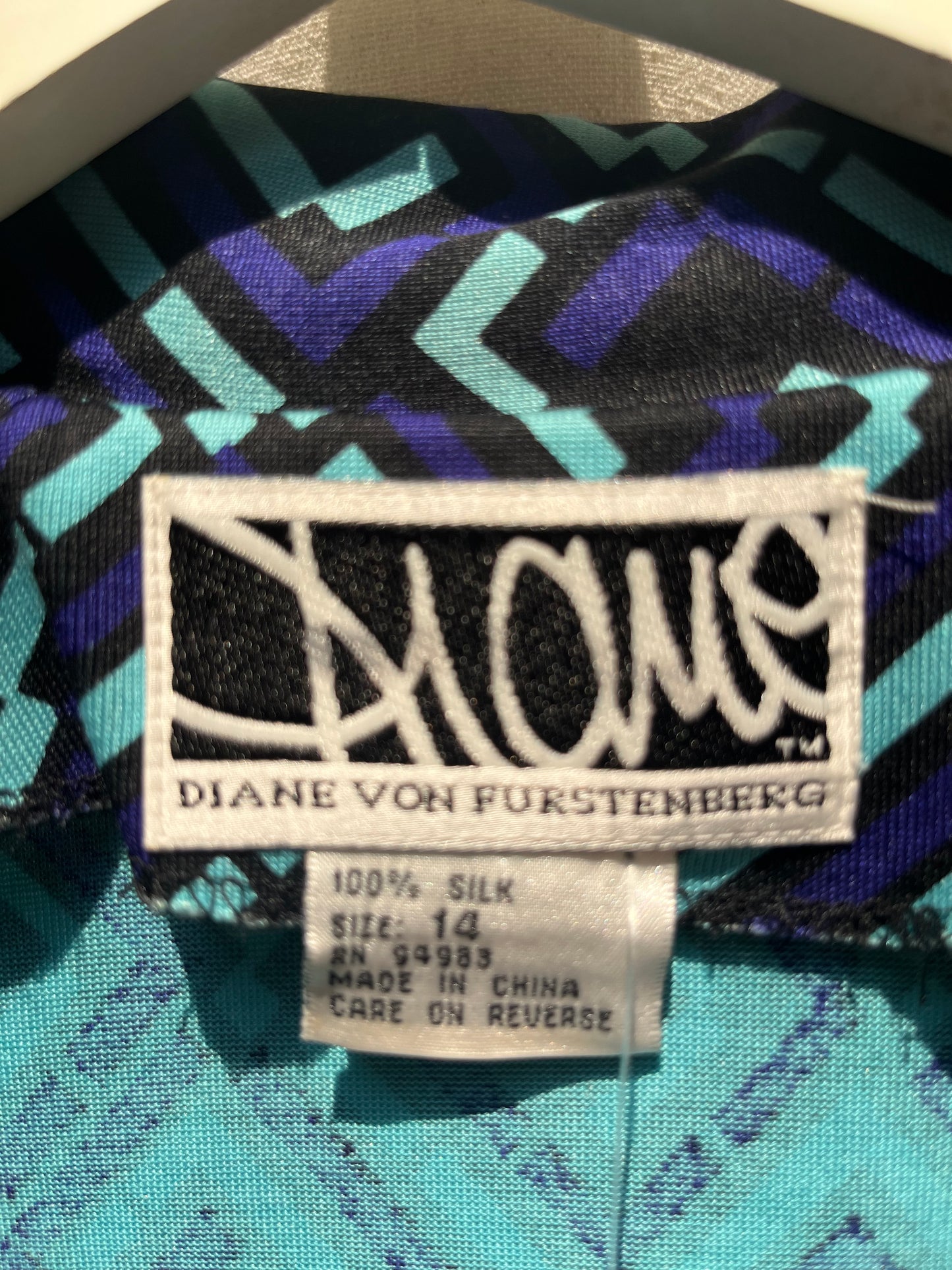 Diane Von Furstenberg Purple Teal Silk Wrap Dress XL