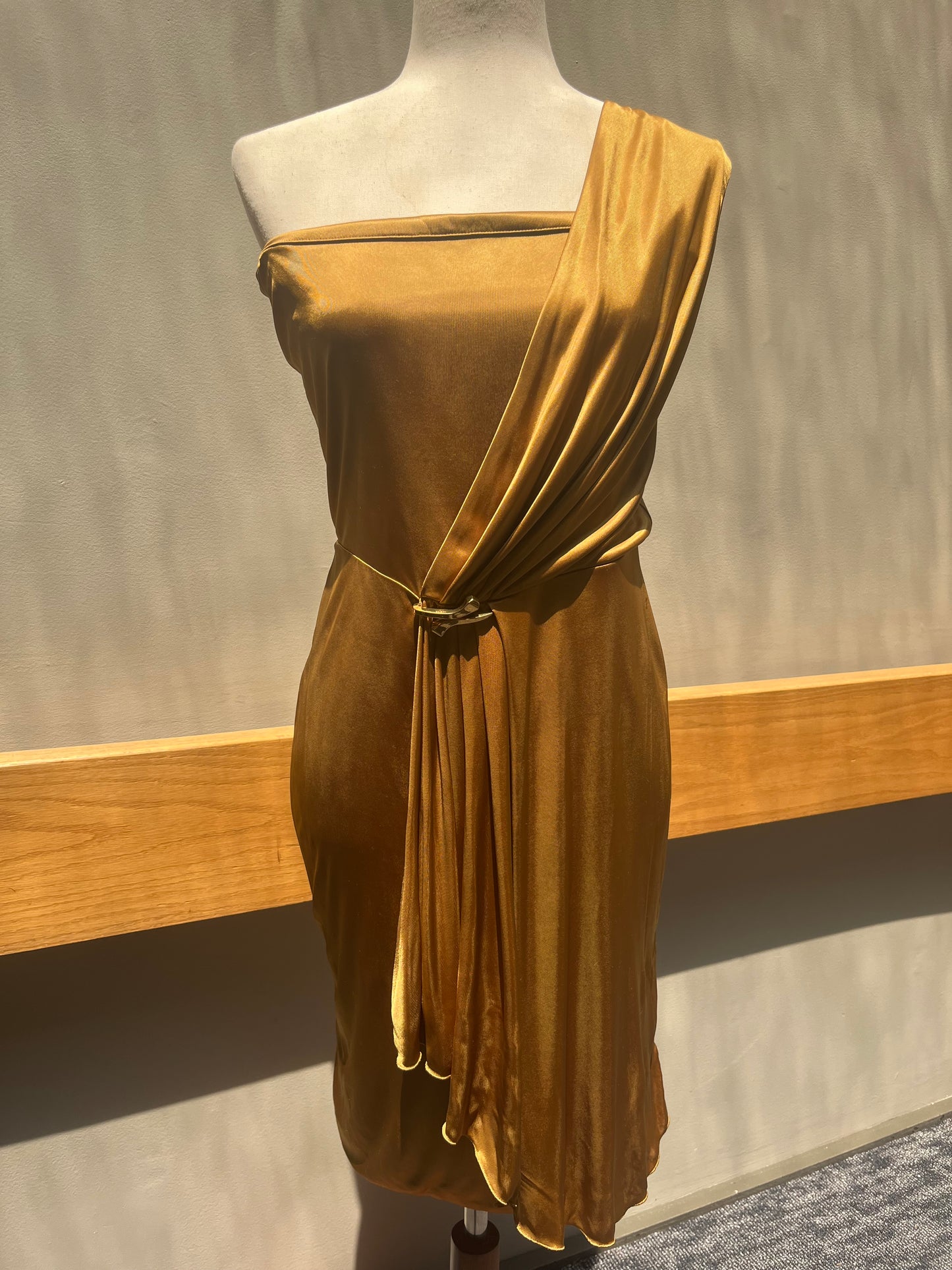 Gucci Gold One Shoulder Dress Sz M