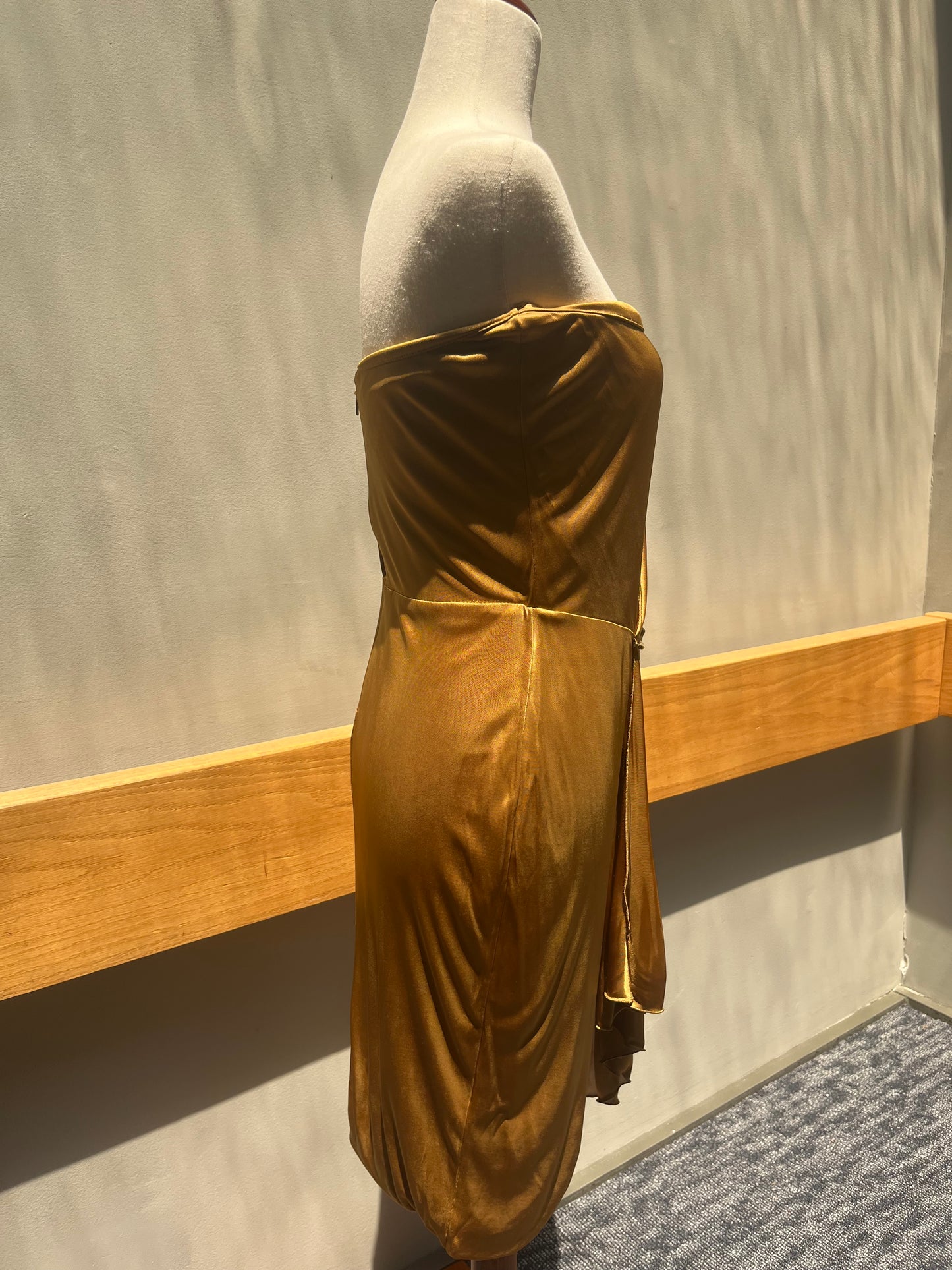 Gucci Gold One Shoulder Dress Sz M