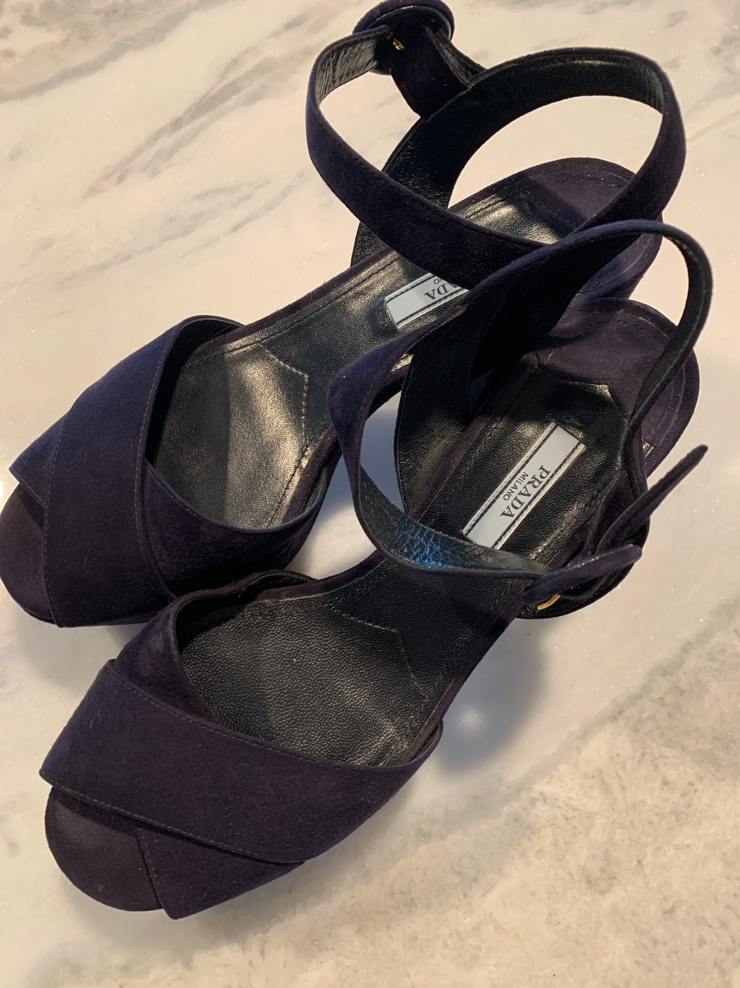Prada Platform Blue Suede Sandals Sz 39