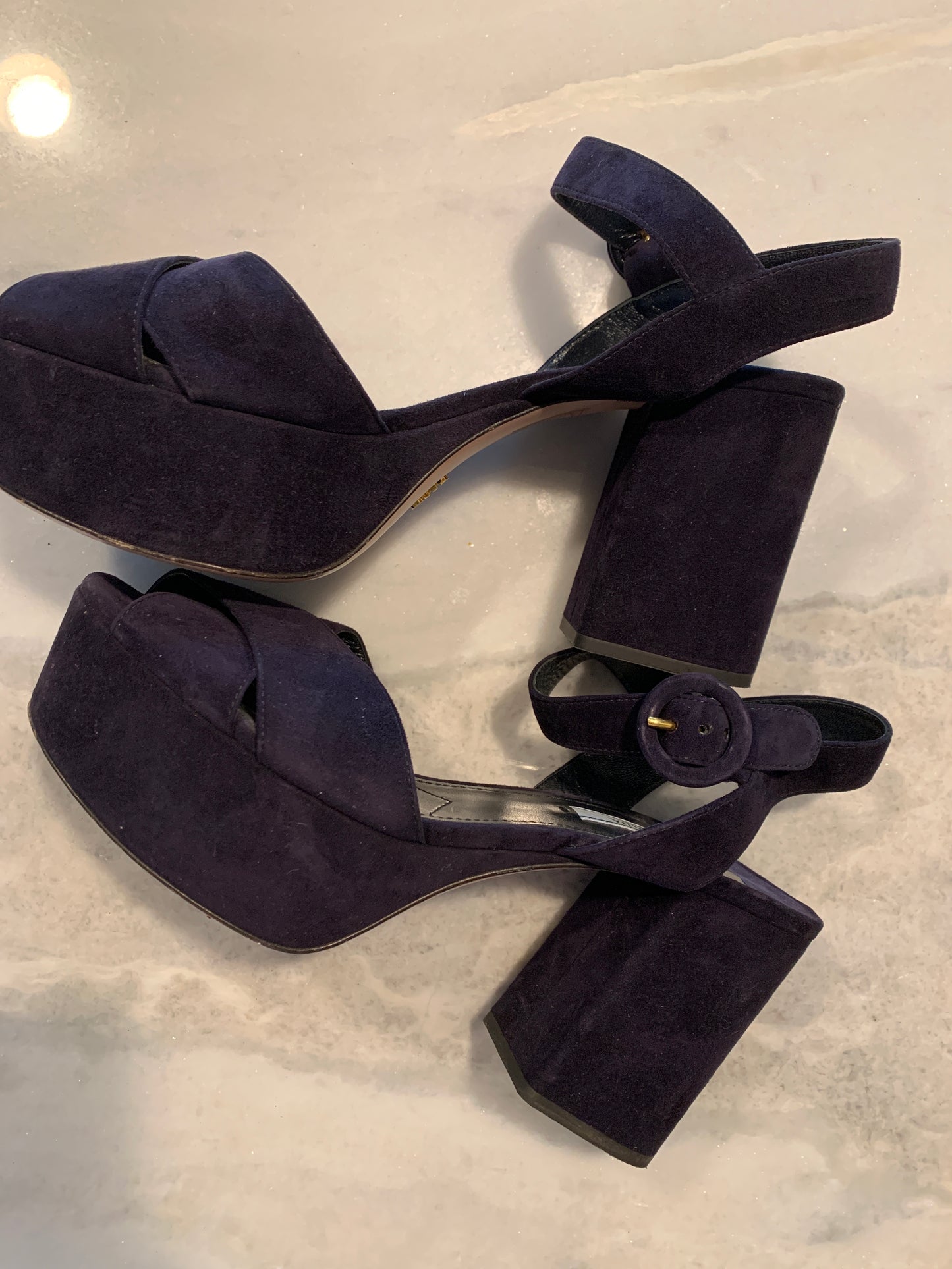 Prada Platform Blue Suede Sandals Sz 39