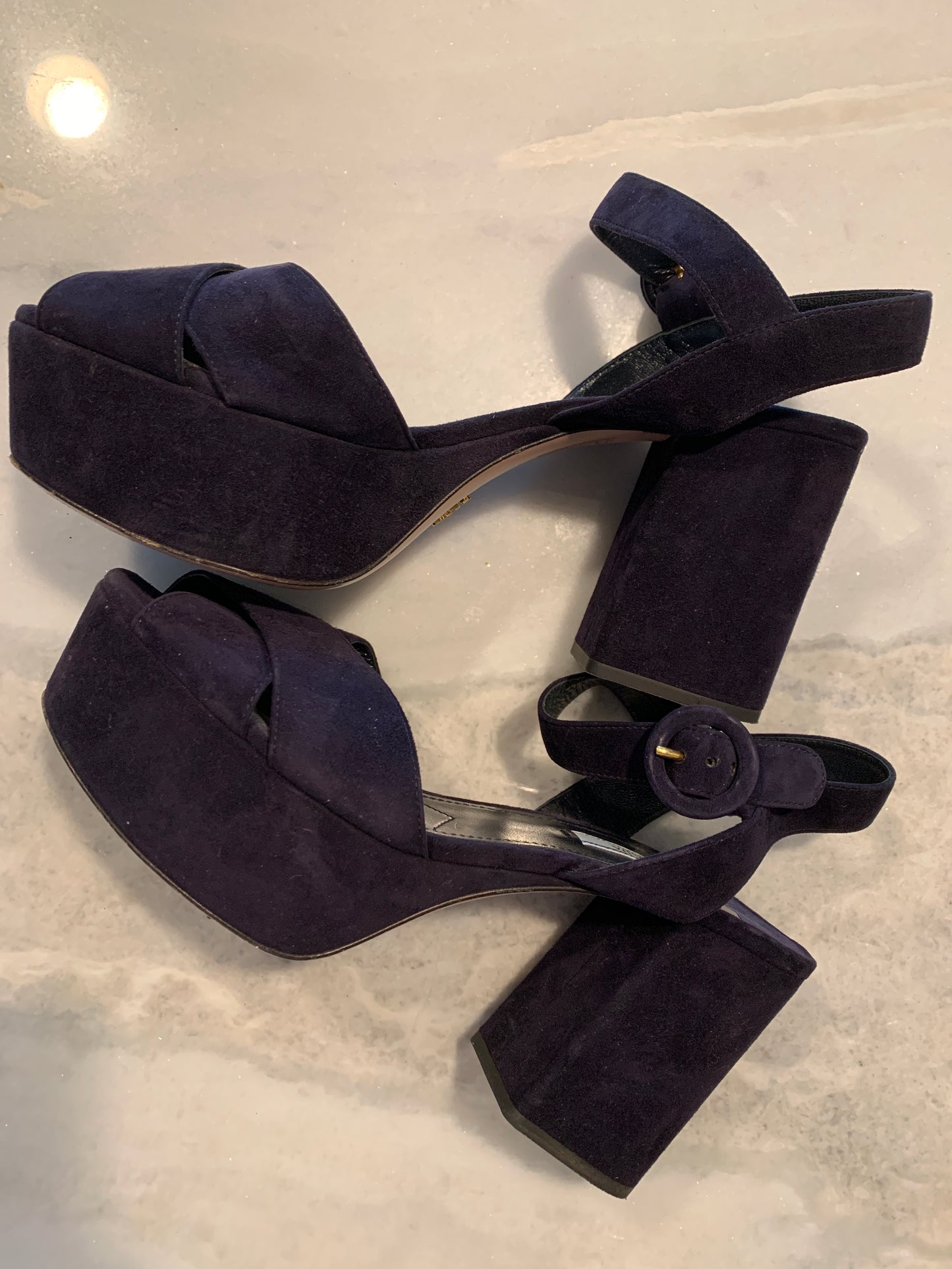 Prada Platform Blue Suede Sandals Sz 39