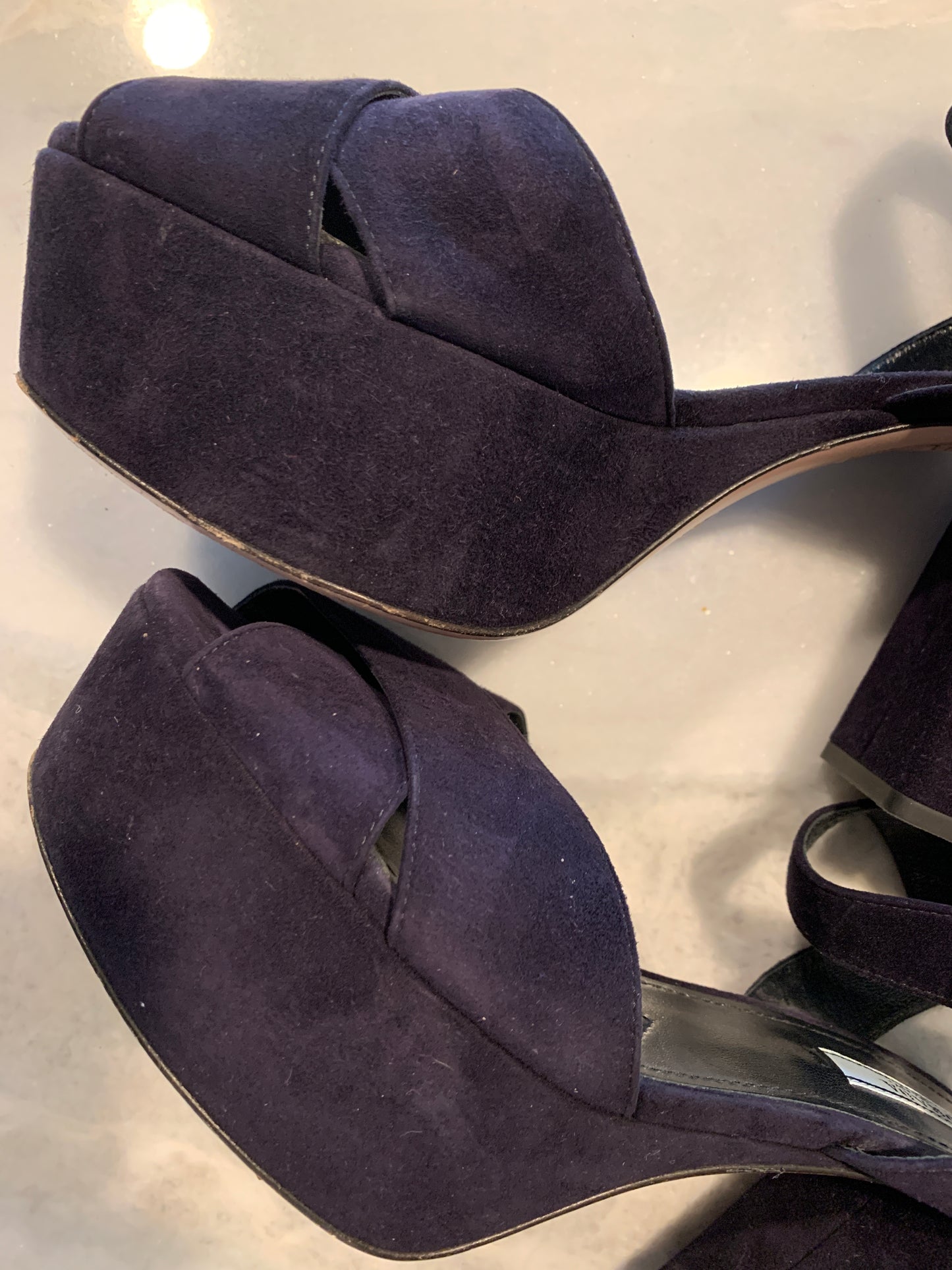 Prada Platform Blue Suede Sandals Sz 39
